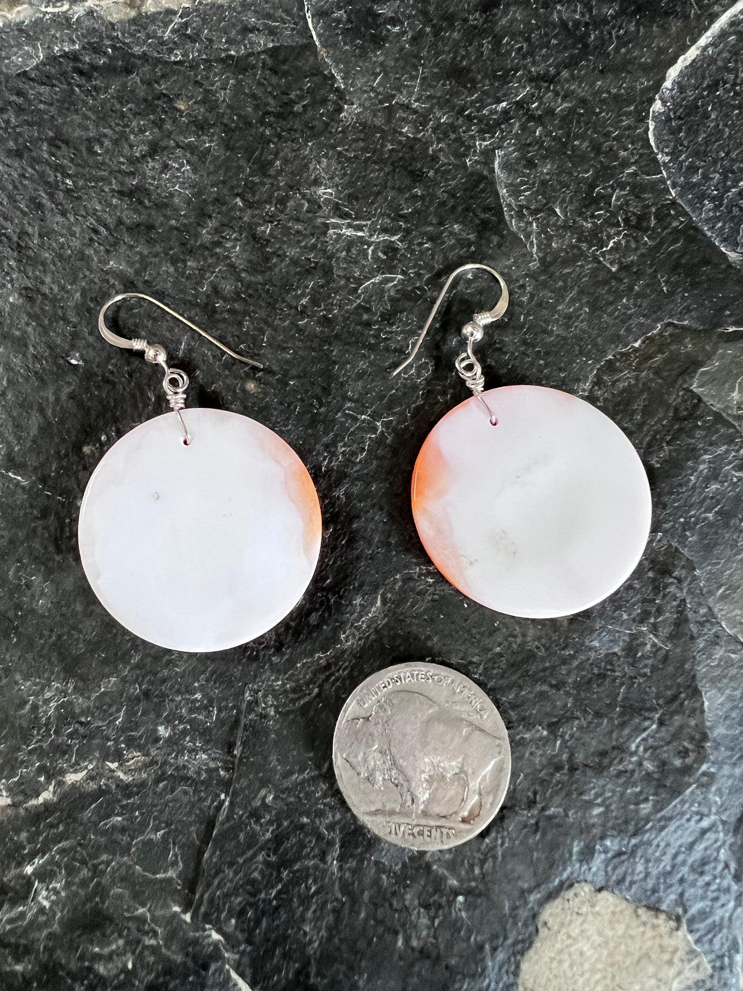 Native Hanmade Orange Spiney Oyster Shell Round Dangle Earrings 2” long