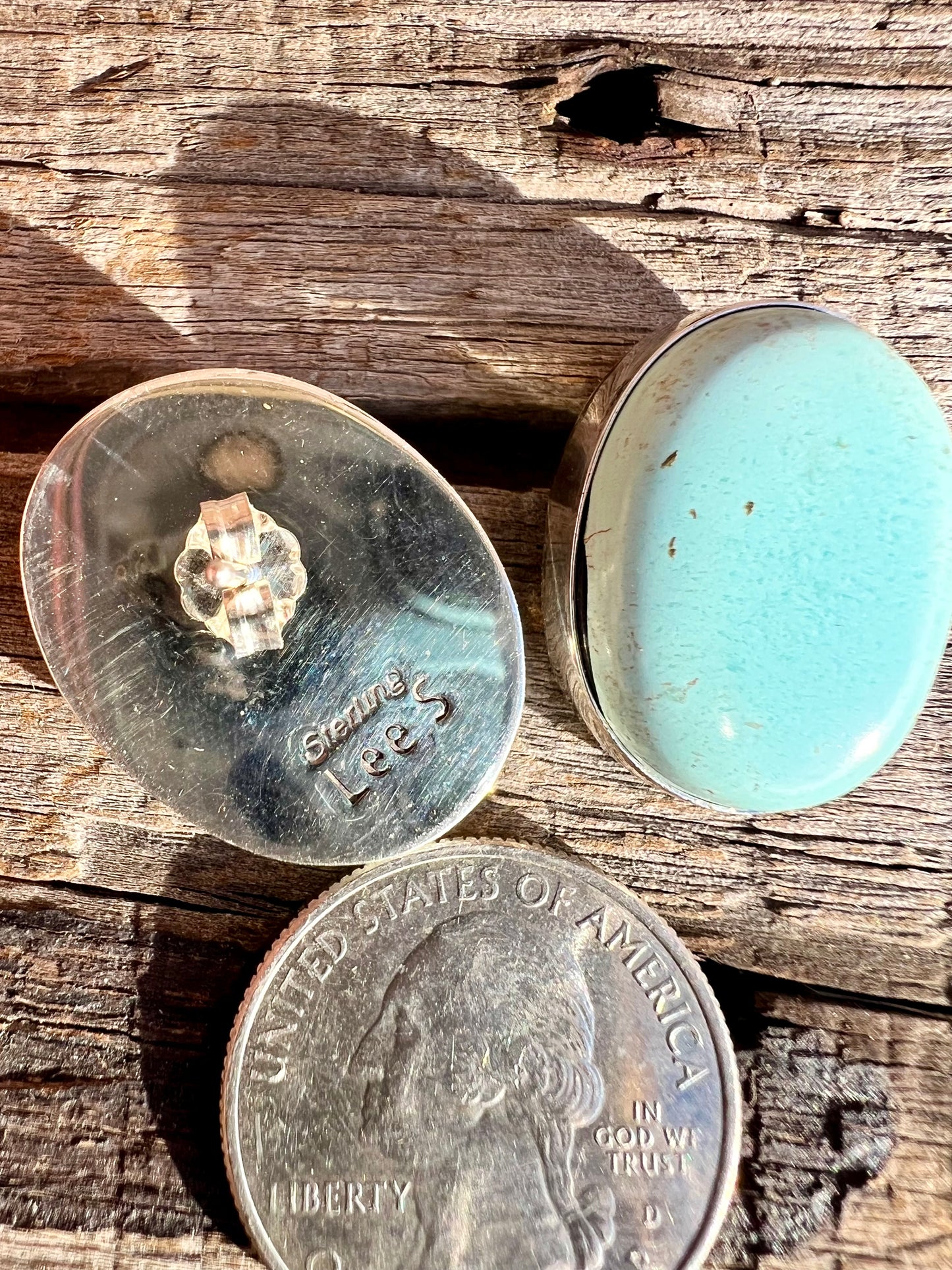 Golden Hills Turquoise & Sterling Post Earrings- Navajo Handmade by Lee Sandoval