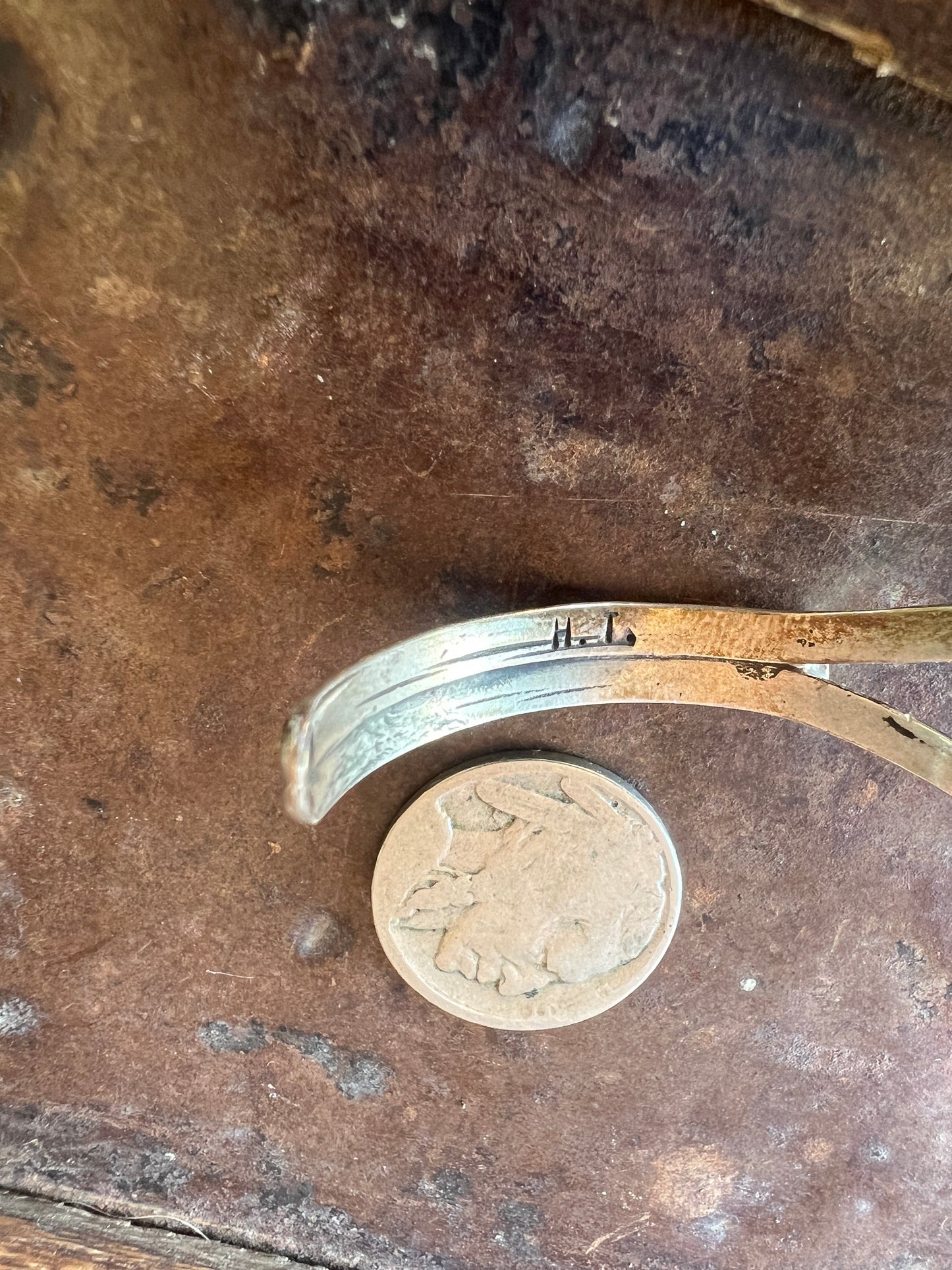 Vintage 3-stone Mother-of-Pearl & Sterling Cuff Bracelet Size 6.5”