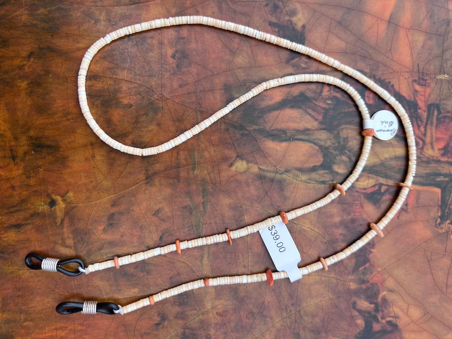 Native American Santo Domingo Handmade by Ramona Bird. Shell Heishi & Orange Spiney Eye-glass Holder 26β