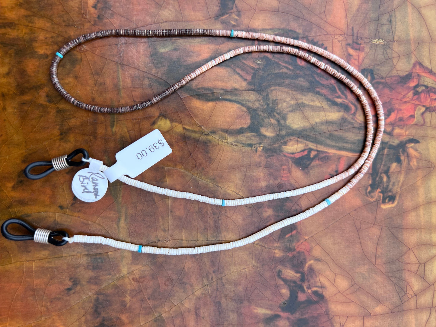 Native American Santo Domingo Handmade by Ramona Bird. Shell Heishi & Turquoise Eye-glass Holder 26β