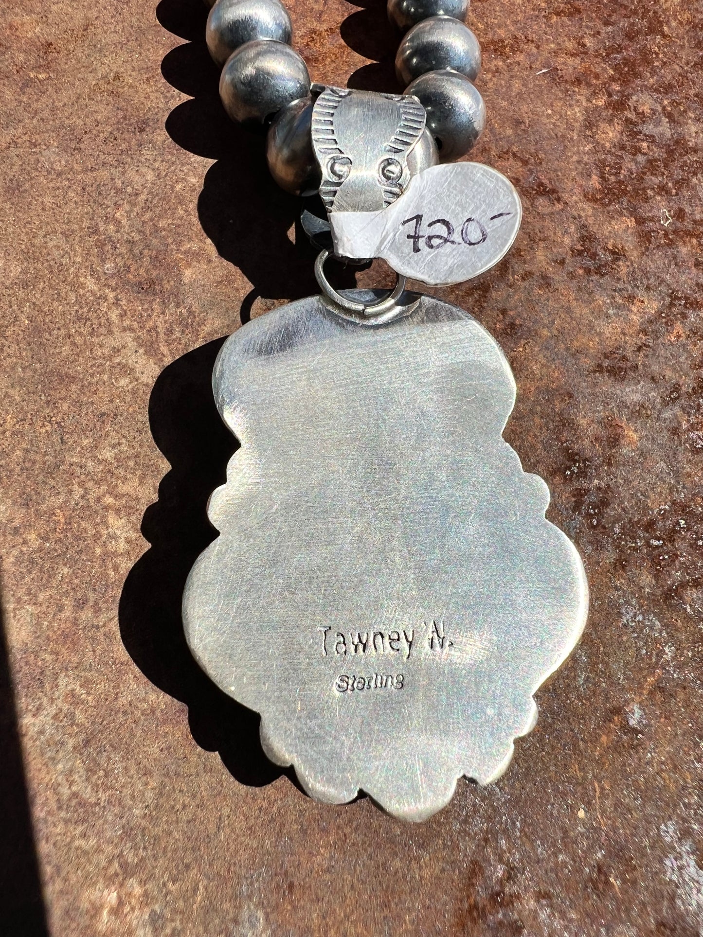 GORGEOUS Navajo Handmade Blackjack Turquoise 2-stone Pendant by Tawney Willie.