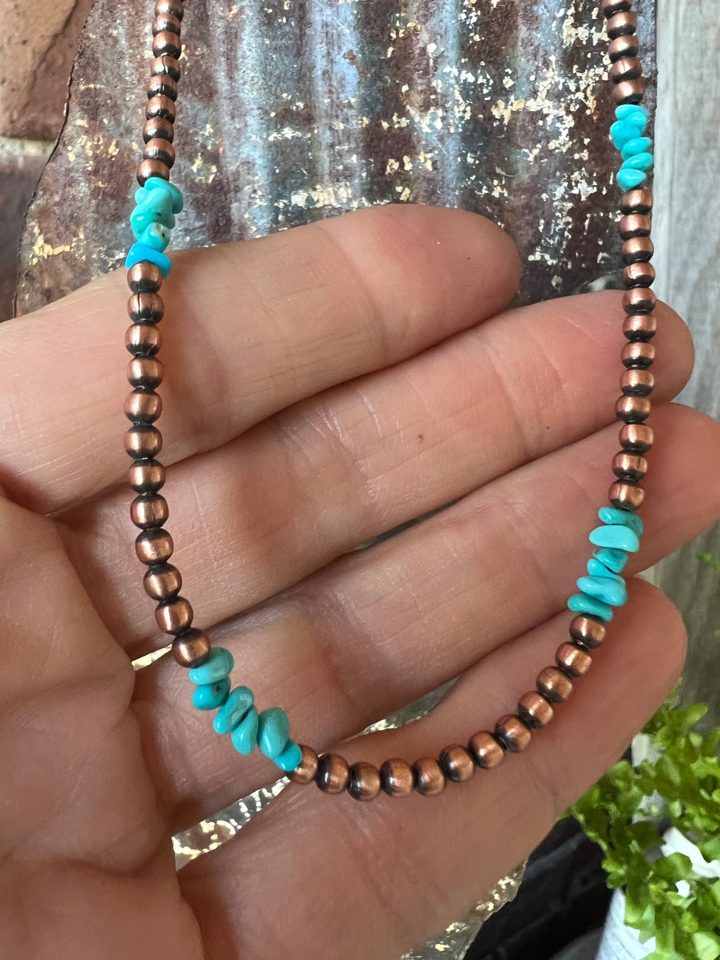 Genuine Copper Bead (3mm) & Sleeping Beauty Turquoise Necklace 23”-25”