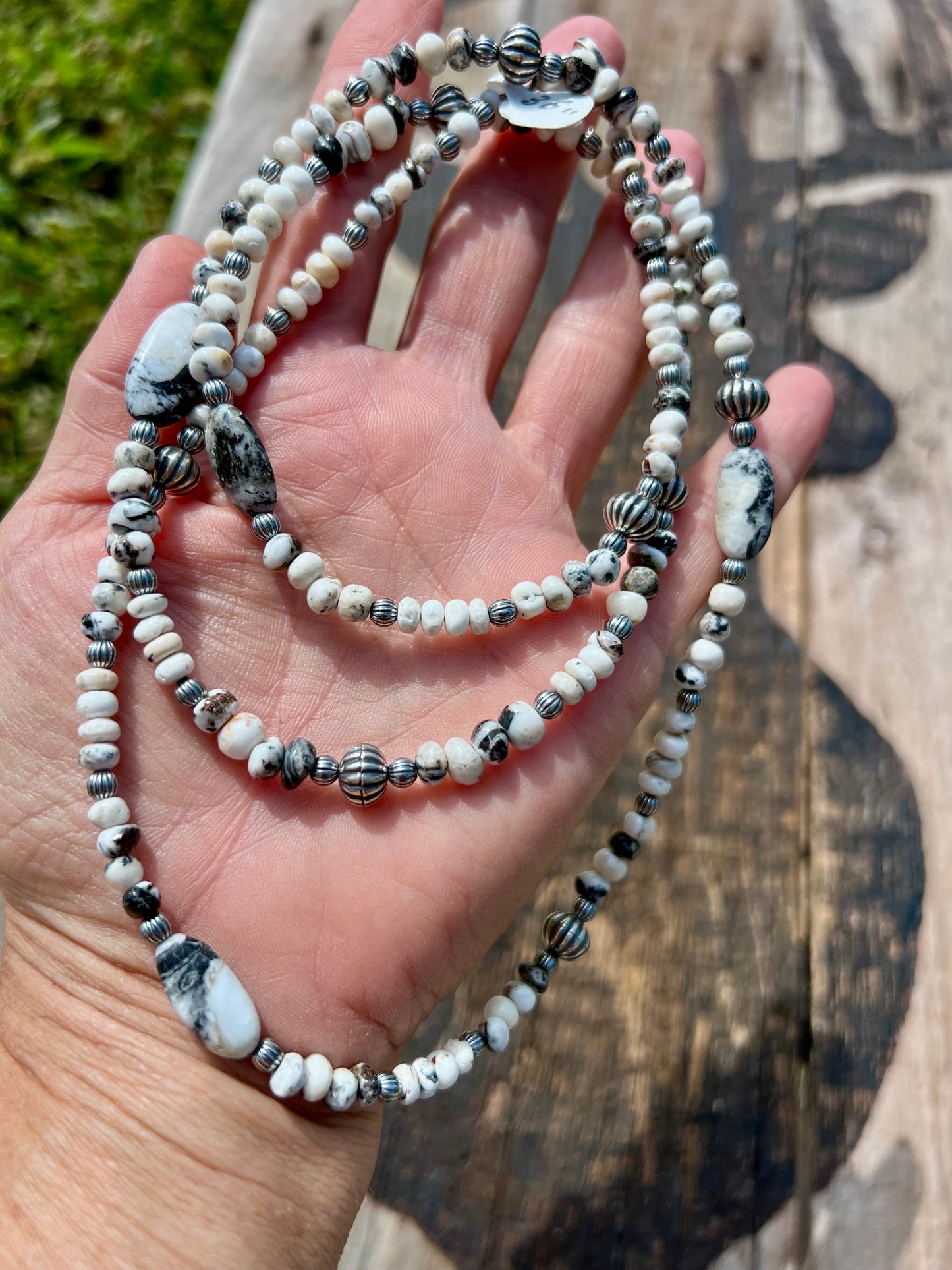 Gorgeous Handmade Genuine White Buffalo Beaded Necklace 36”