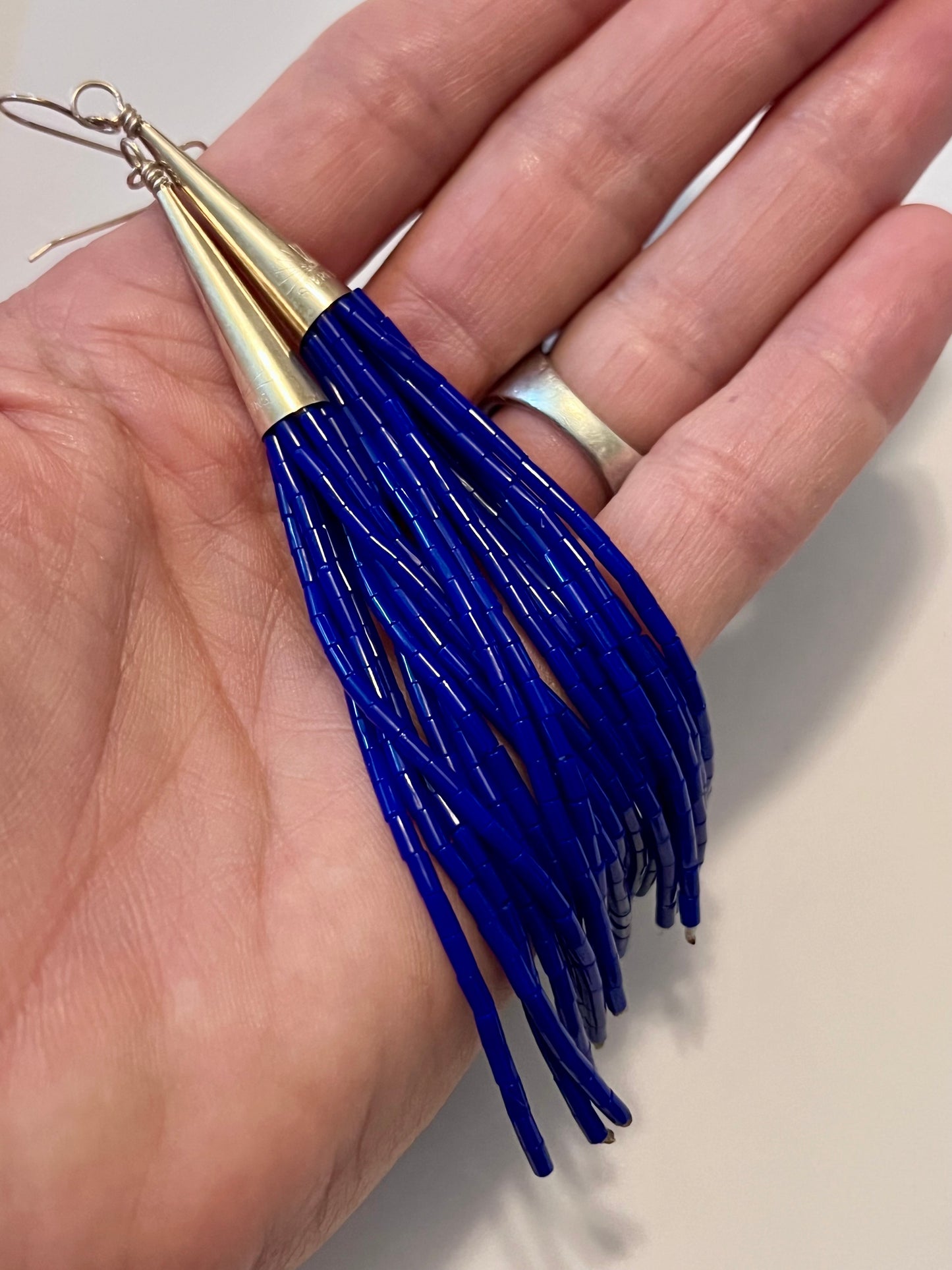 Lapis & Sterling Tassel Dangle Earrings 4.5β