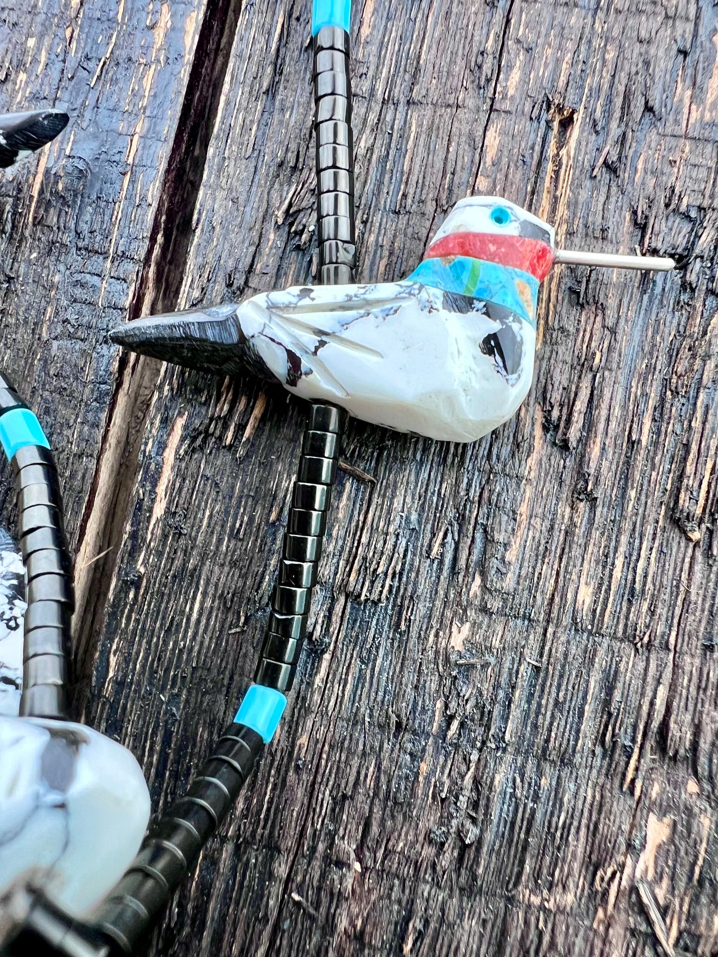 Matthew Mitchell Handmade White Buffalo Humming Bird Fetish Earrings & Necklace 25β
