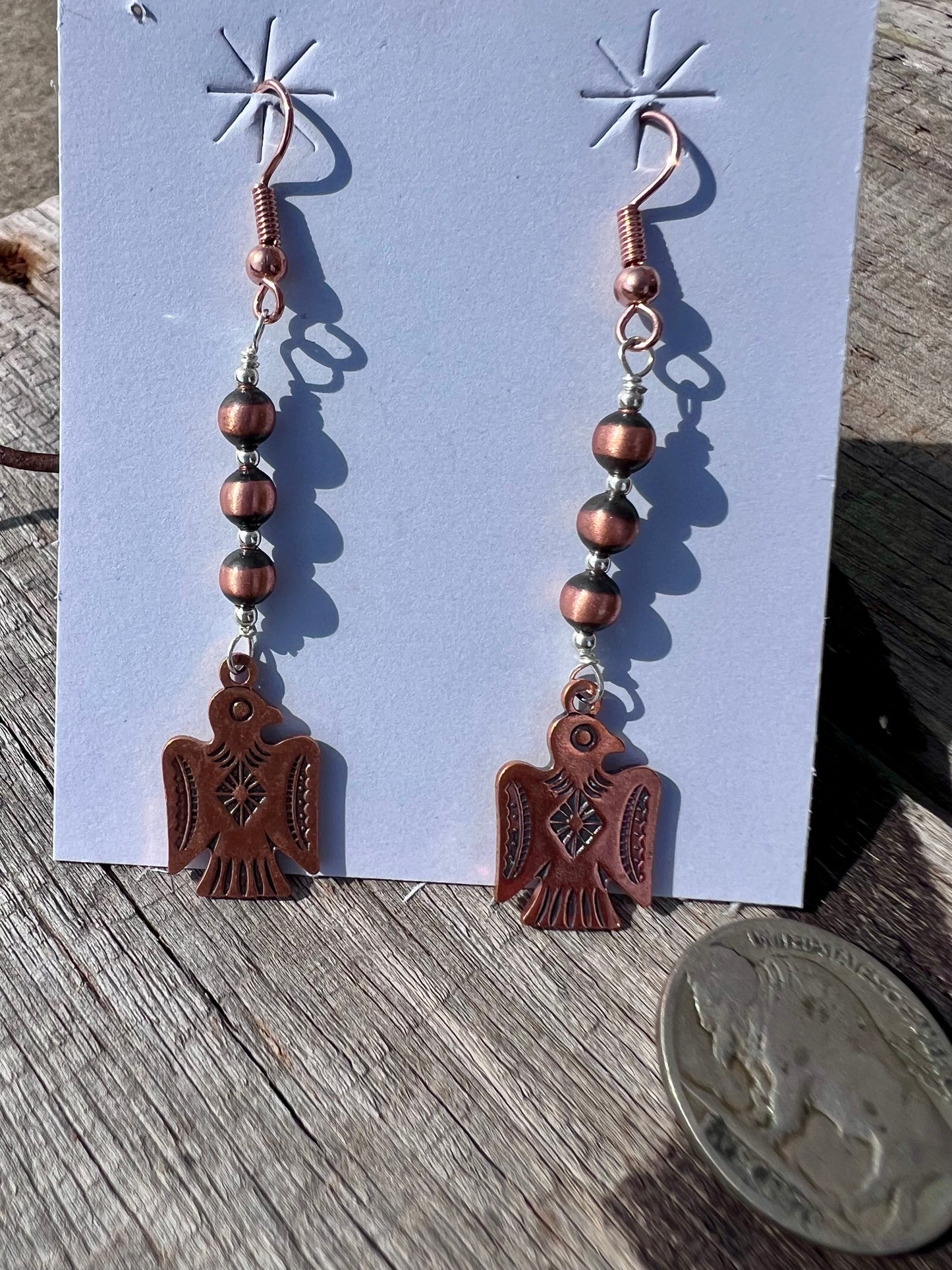 Copper & Sterling Thunderbird Dangle Earrings 2.5β