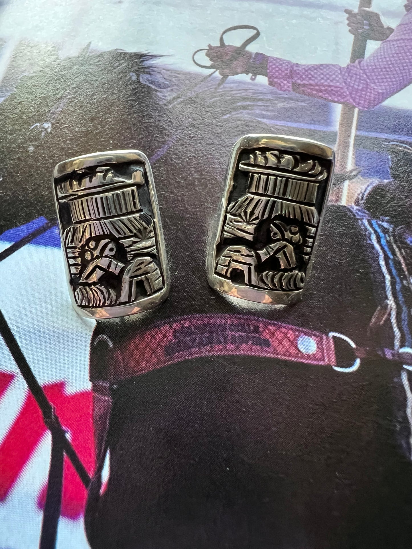Native American Handmade Storyteller Sterling Post Earrings .8βx.5β