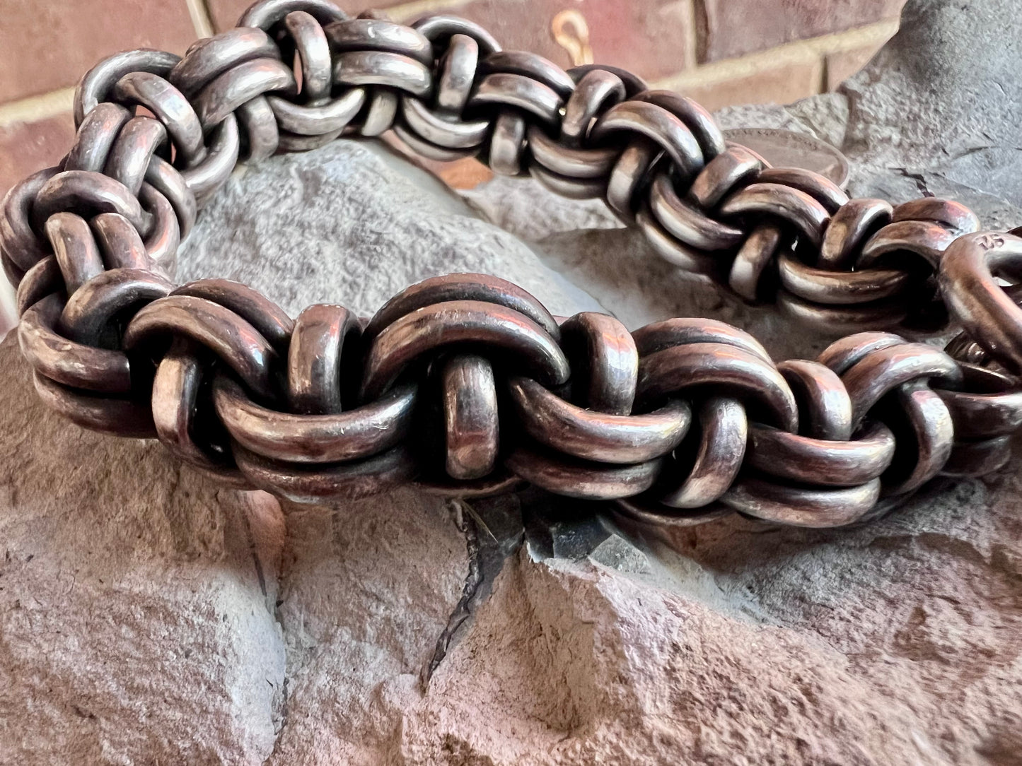 Vintage Men’s Chunky Sterling Silver Handmade Link Bracelet Sz 10”