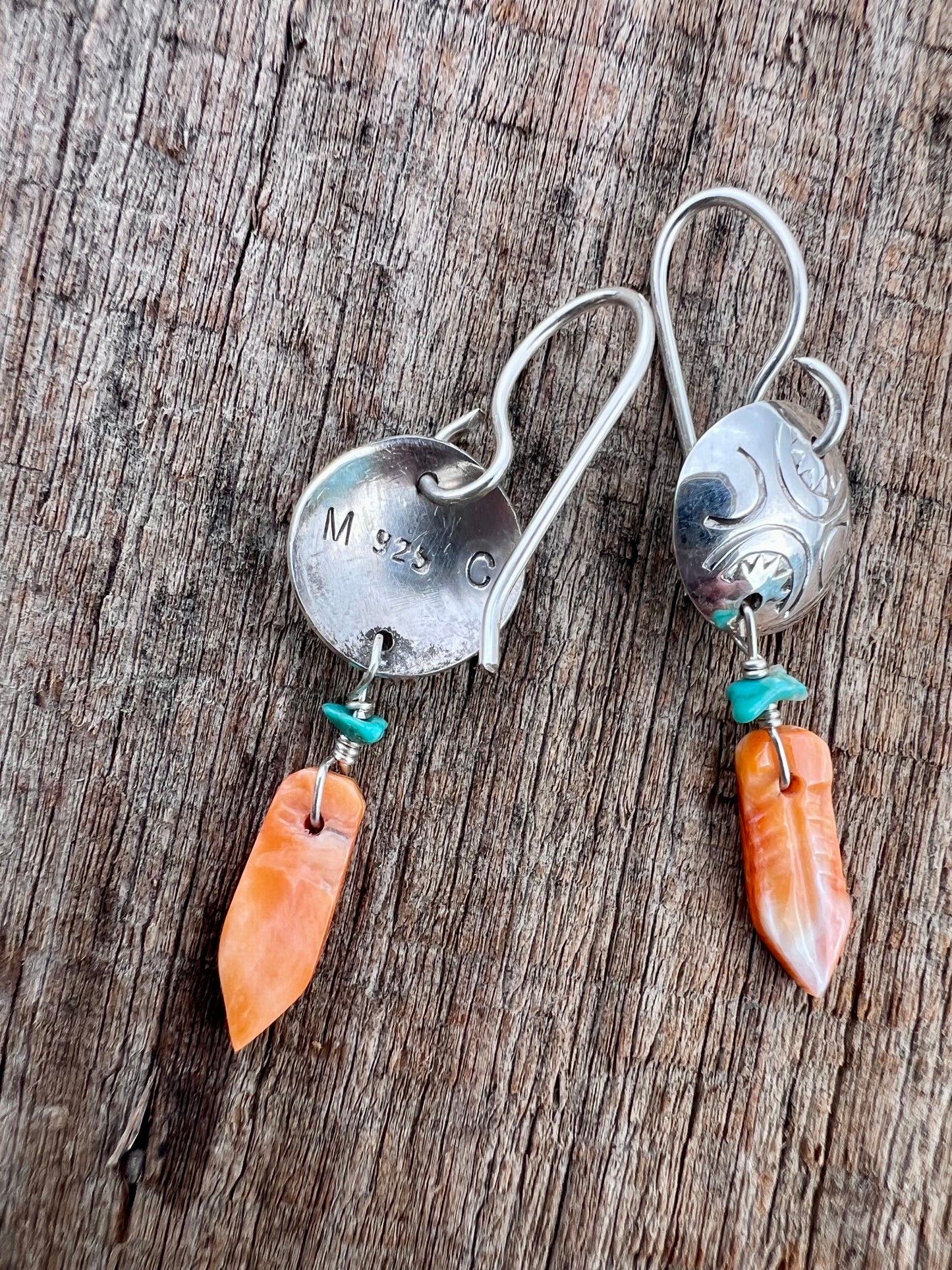 Handmade by Meralla Castillo- Sterling Silver, Orange Spiney & Turquoise 1.5β