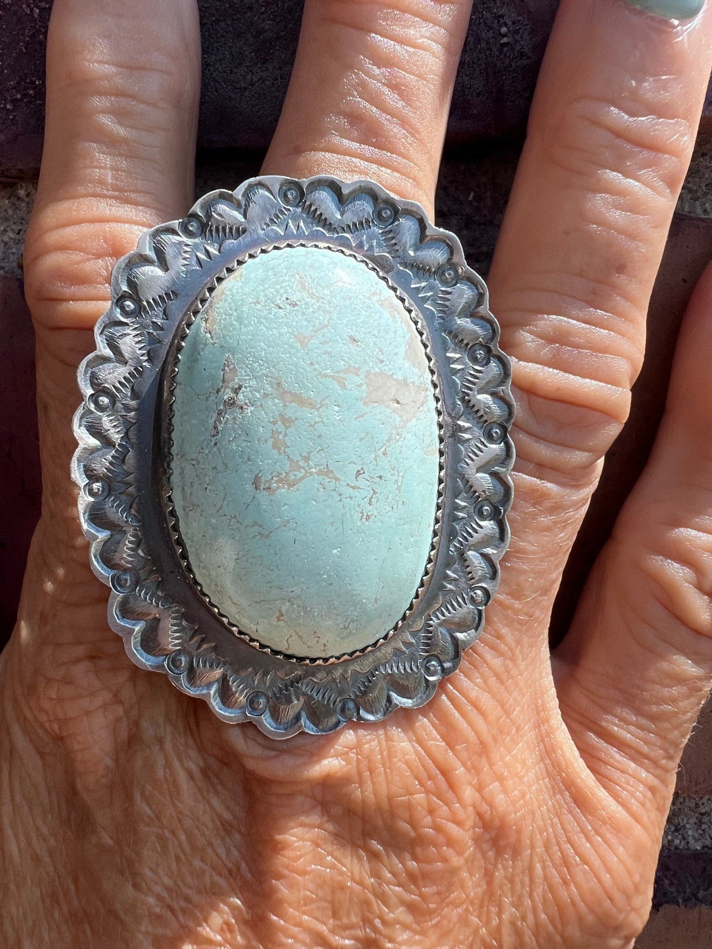 Navajo/Sioux Handmade by Tawney Willie. Large Sterling & Dry Creek Ring Sz Adjustable