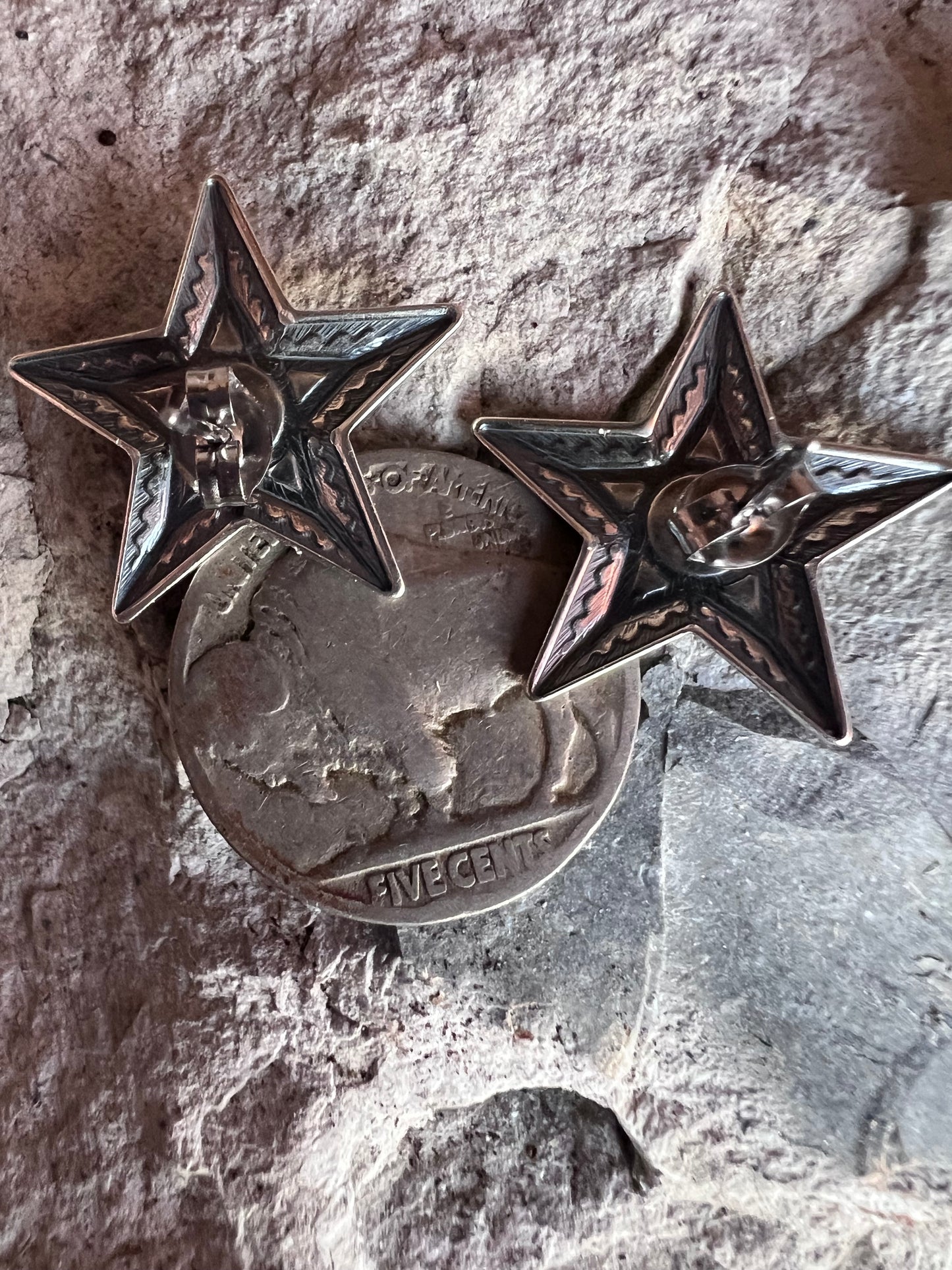 Southwest Sterling Star & Turquoise Post Earrings 7/8”