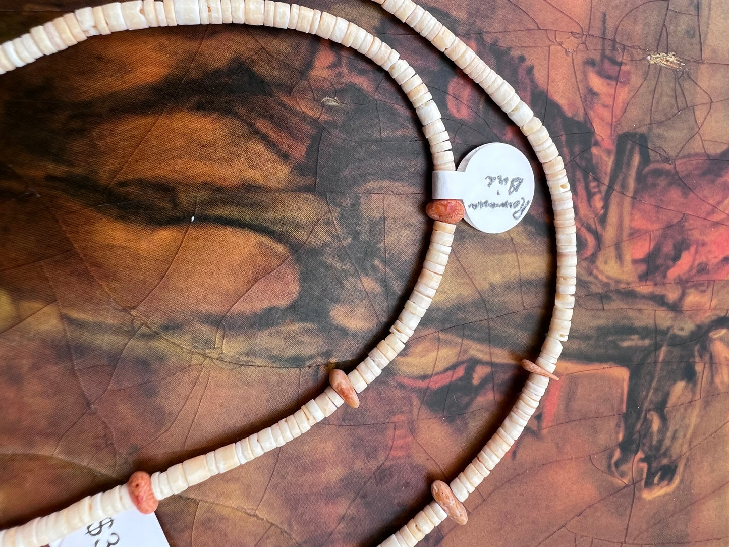 Native American Santo Domingo Handmade by Ramona Bird. Shell Heishi & Orange Spiney Eye-glass Holder 26β
