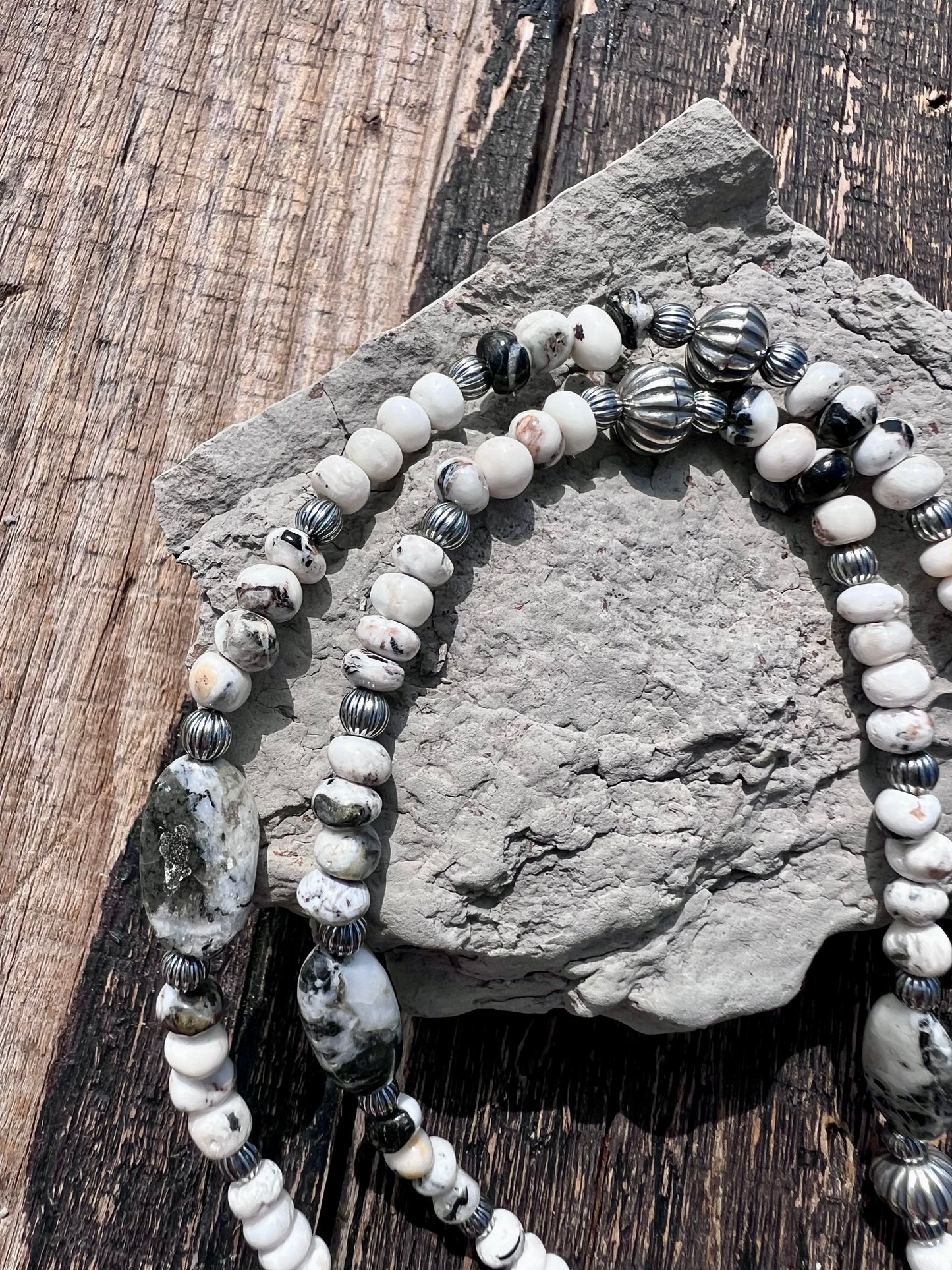 Gorgeous Handmade Genuine White Buffalo Beaded Necklace 36”