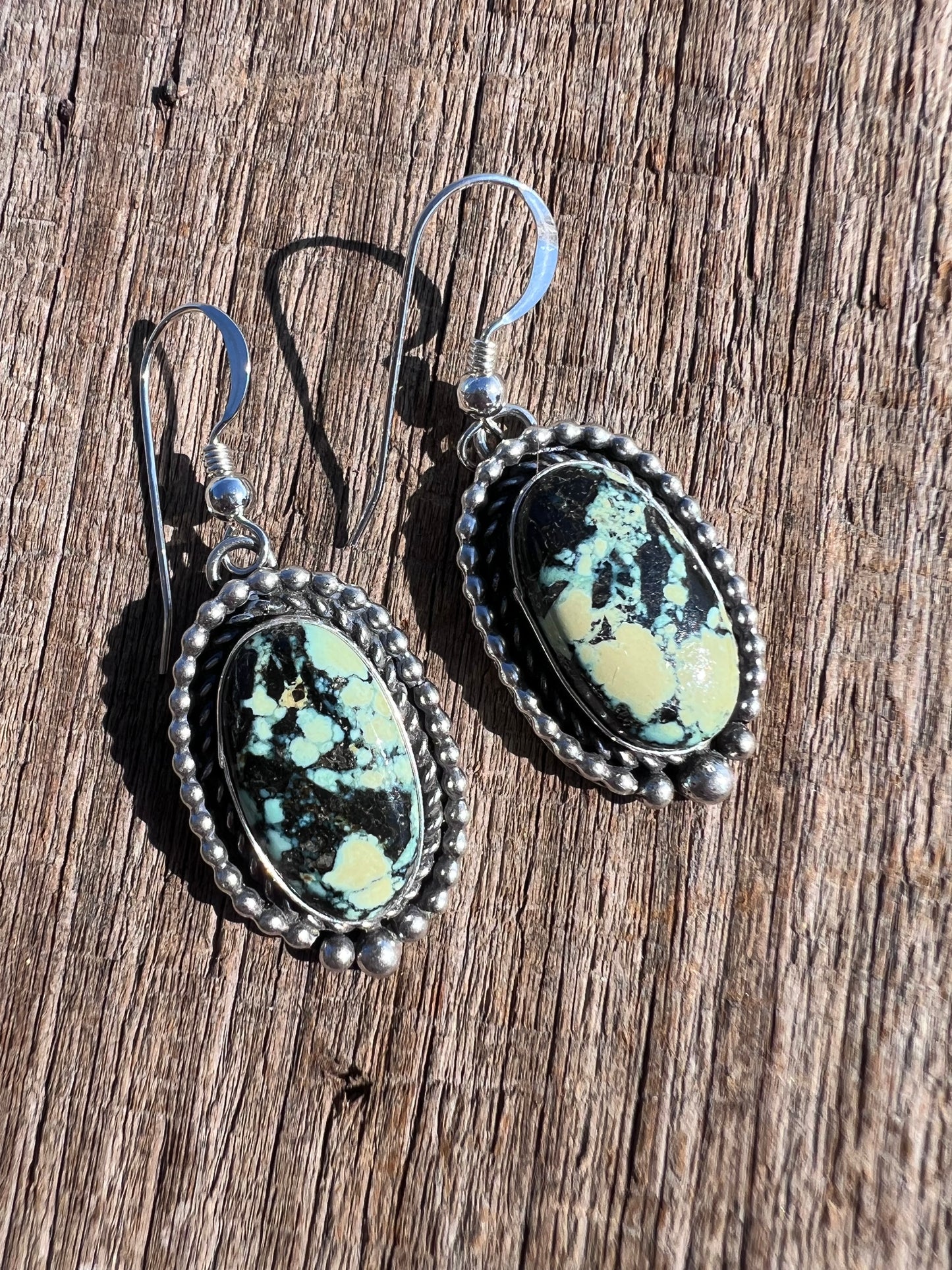 Native American Handmade Sterling & New Lander Variscite Dangle Earrings 1 5/8β