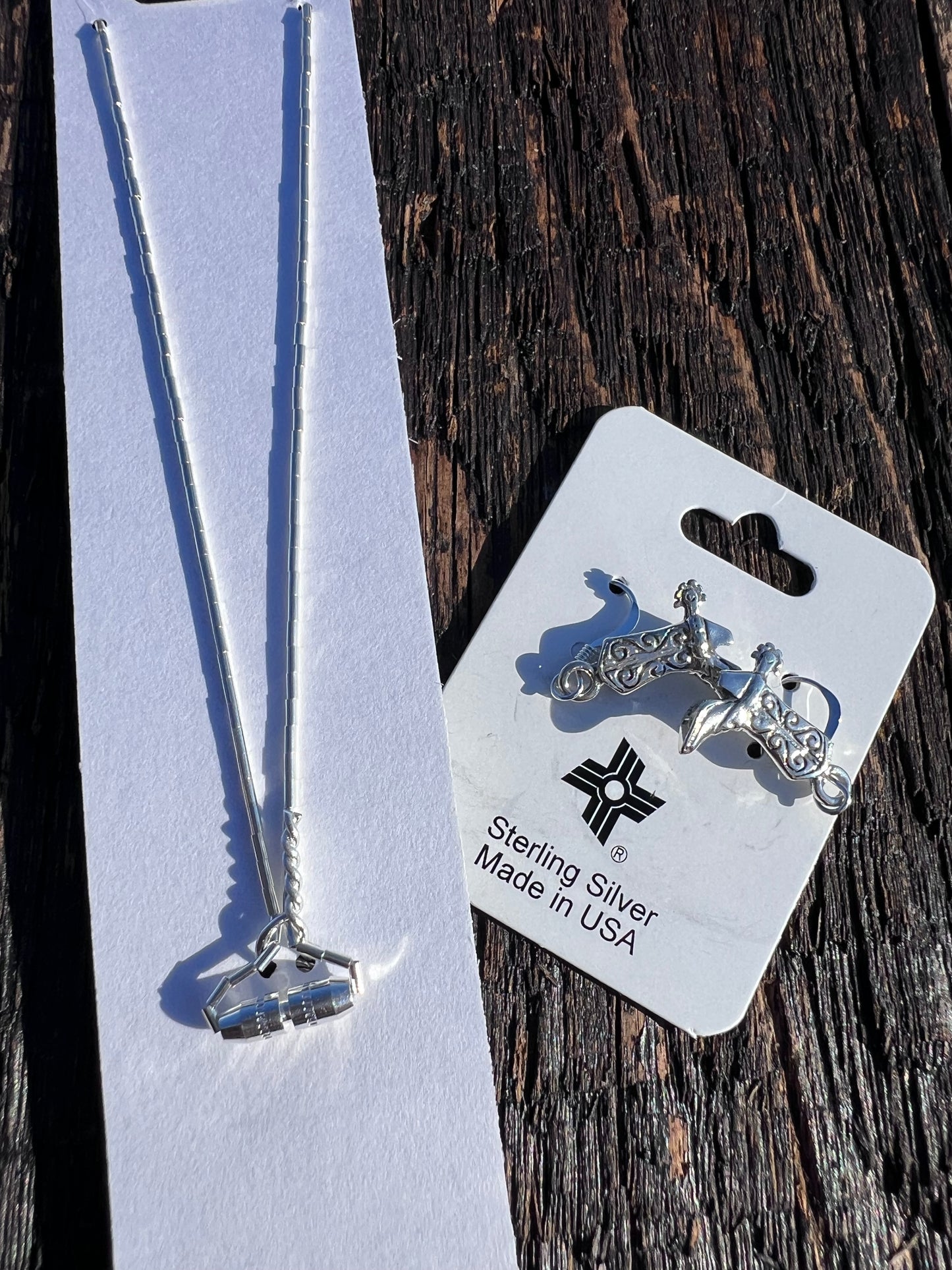 Liquid Sterling Silver & Black Jet Cowboy Boot(3/4β) Necklace 15.5β & Earrings 1 1/8β