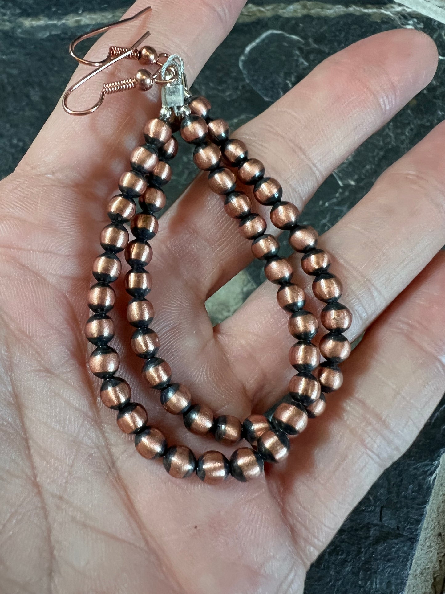 Copper Bead 4mm Dangle Hoop Earrings 3.1β