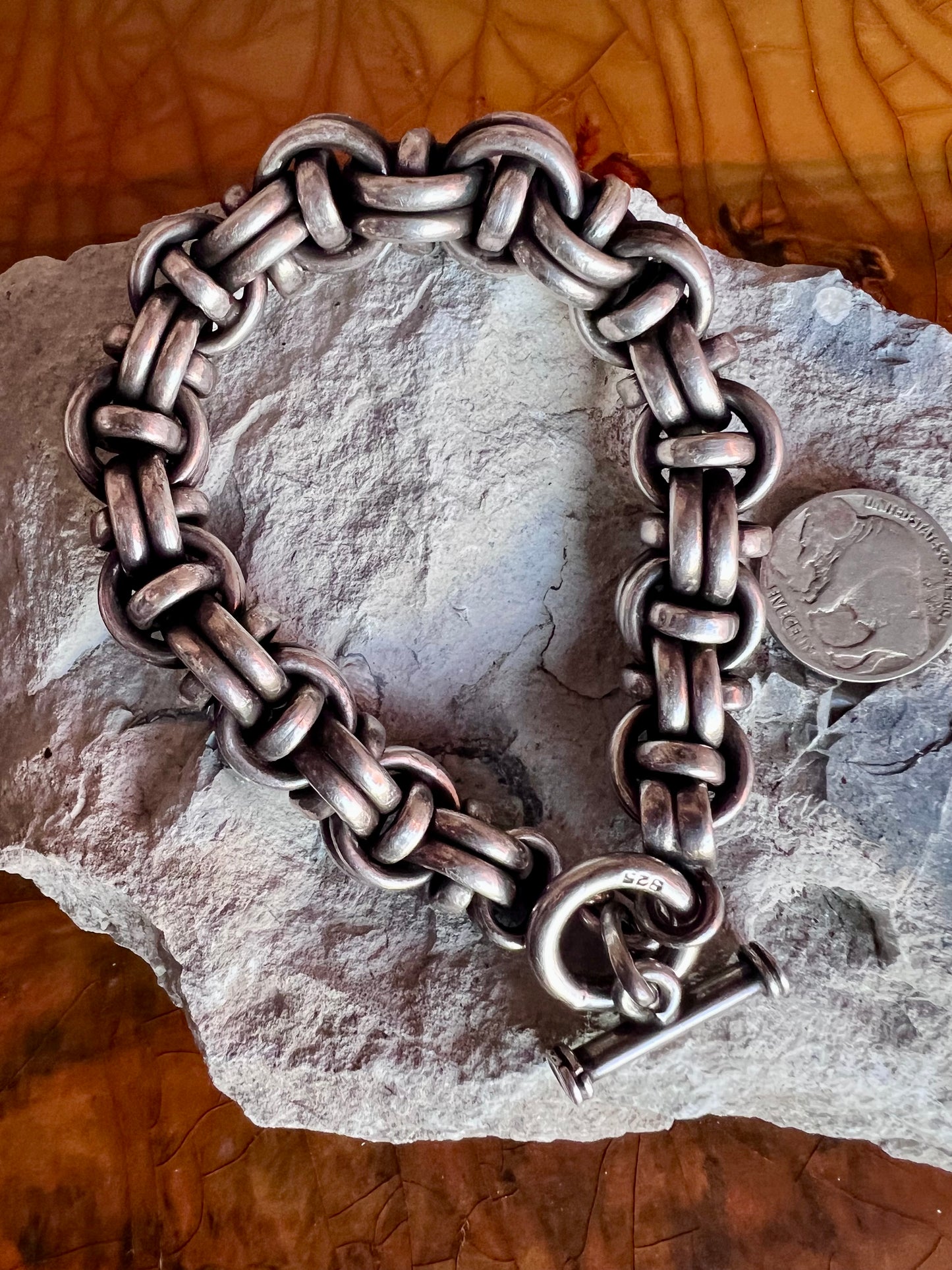 Vintage Men’s Chunky Sterling Silver Handmade Link Bracelet Sz 10”