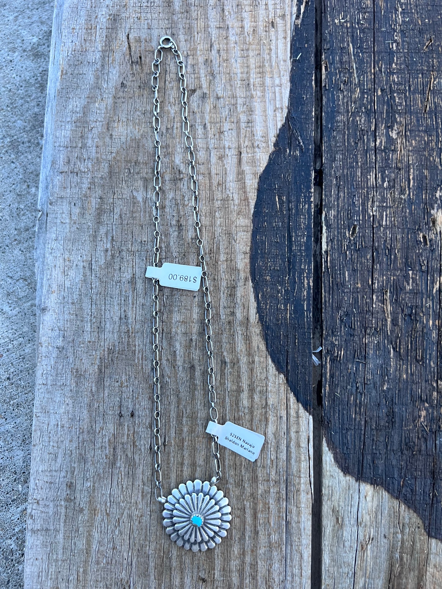 Native American Handmade by Sheldon Mariano Sterling & Turquoise Shield Pendant 1.25β Necklace 18β