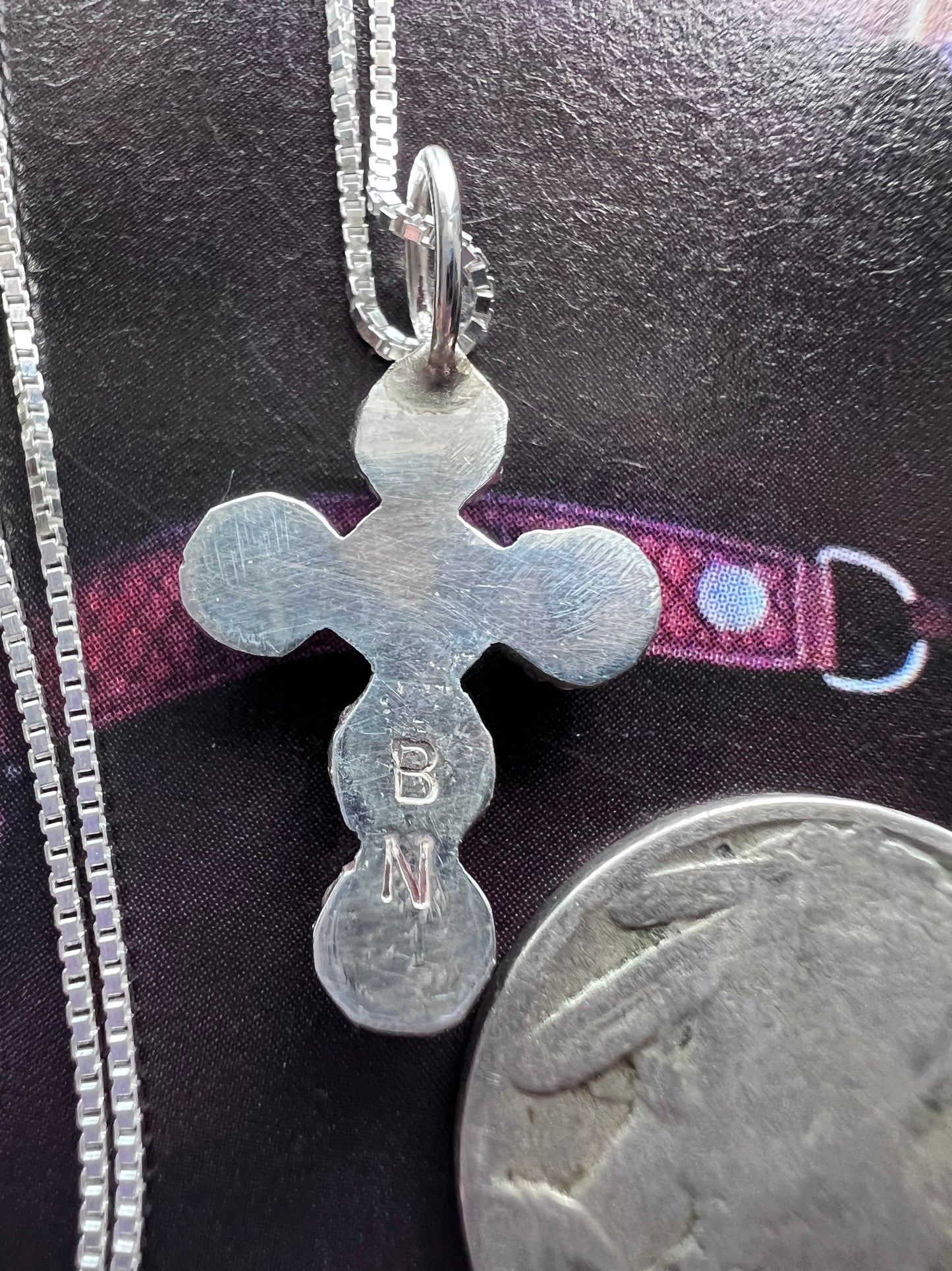 Handmade Sterling & Turquoise Cross Pendant on 16” Sterling Box Chain