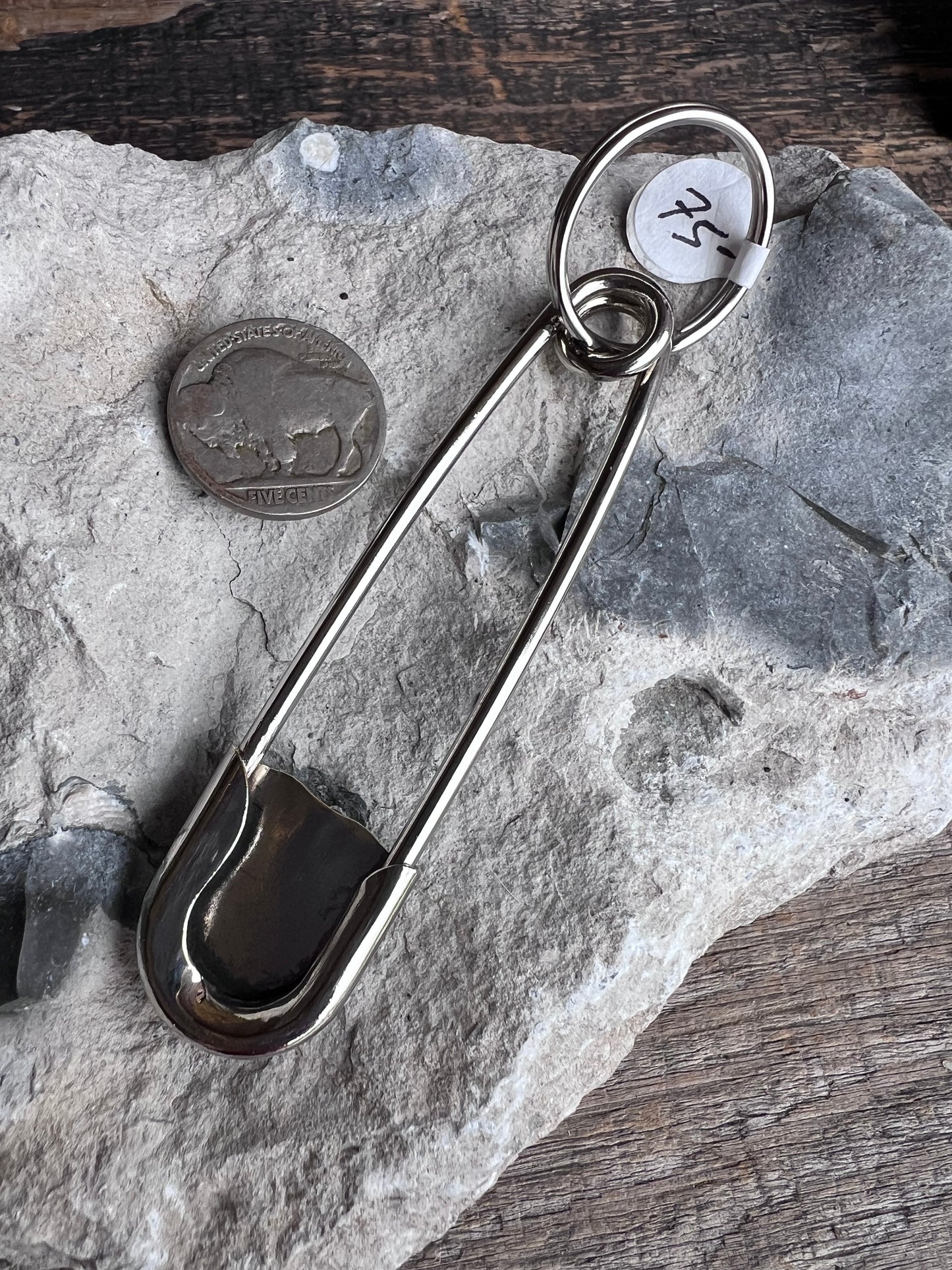 Large Safety Pin Keychain with Sterling, Kingman Turquoise & Coral designs.