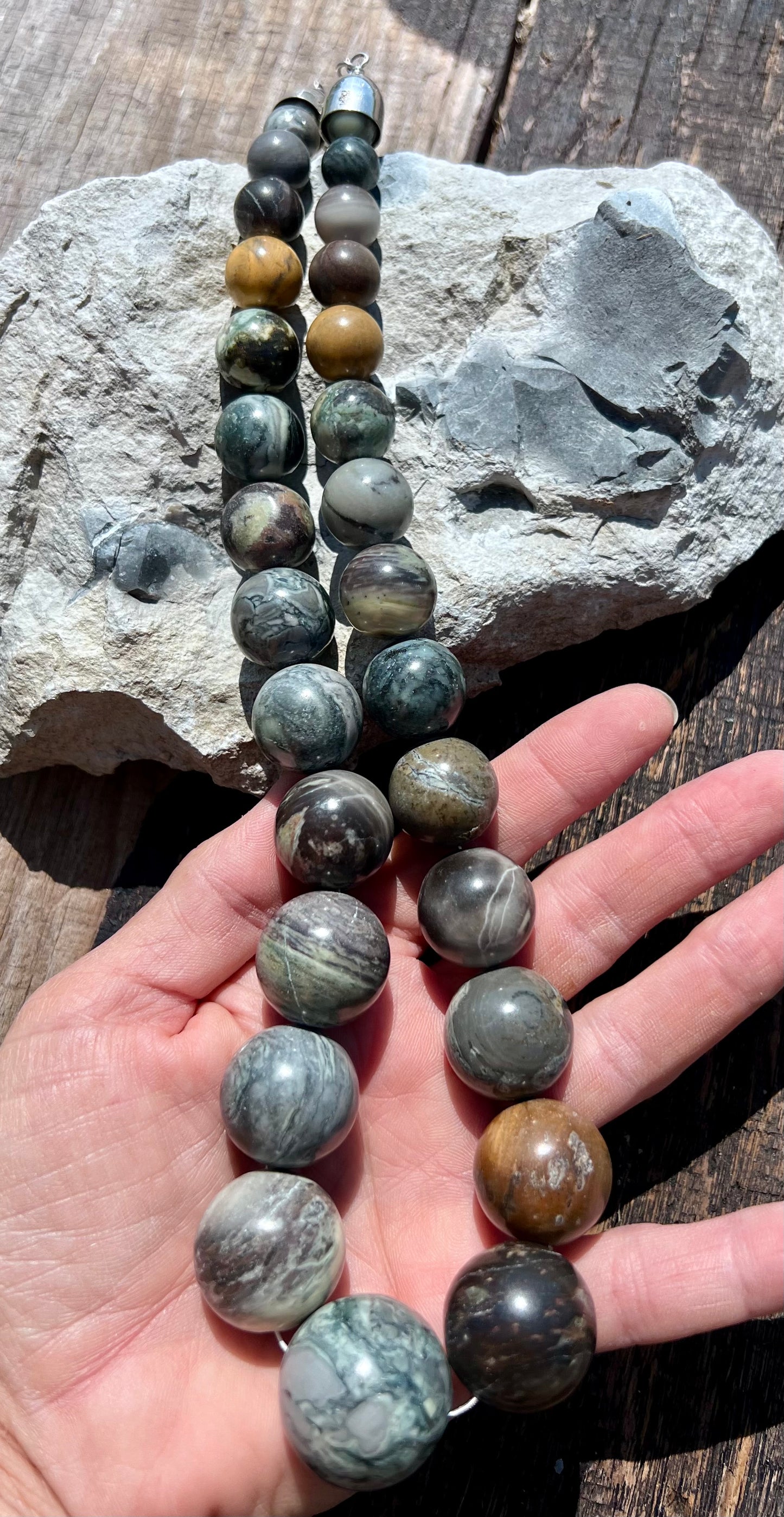 Vintage Chunky Jasper Bead & Sterling Necklace by Jay King 24”