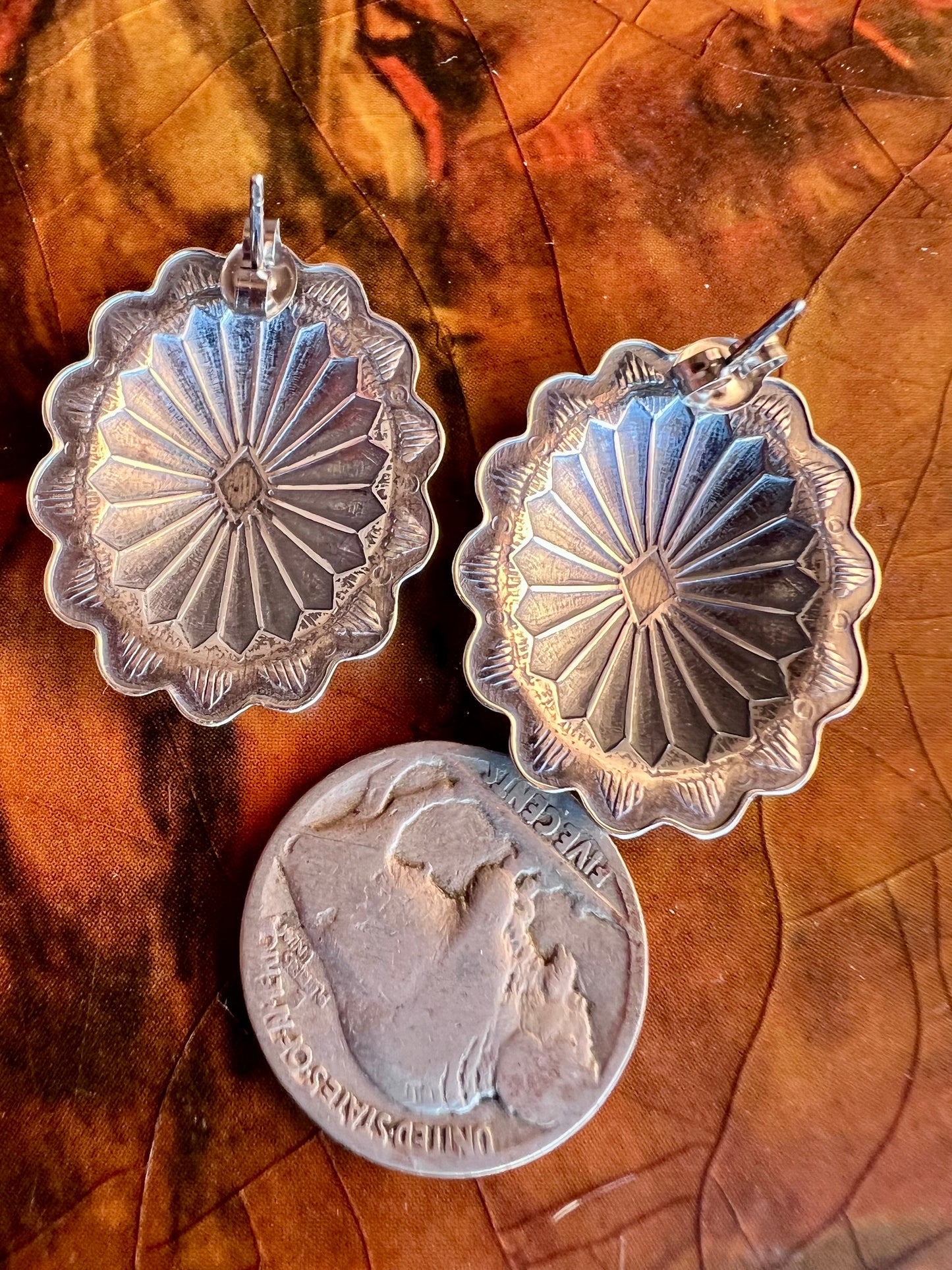 Southwest Sterling Oval Scalloped Concho Post Earrings