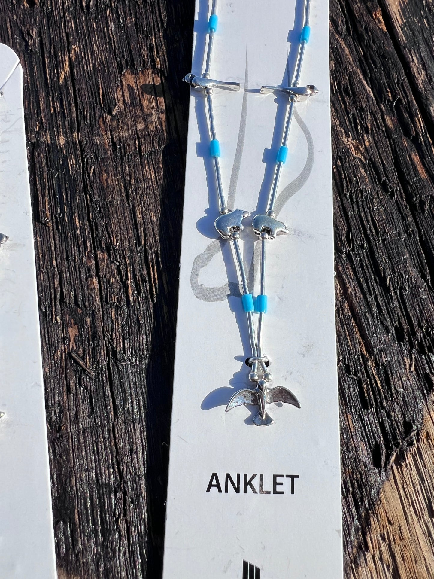 All Sterling-Liquid Silver, Fetish & Turquoise Bead Necklace 16”, Earrings 2”, Ankle 9” & Wrist 7-8”Bracelet Set