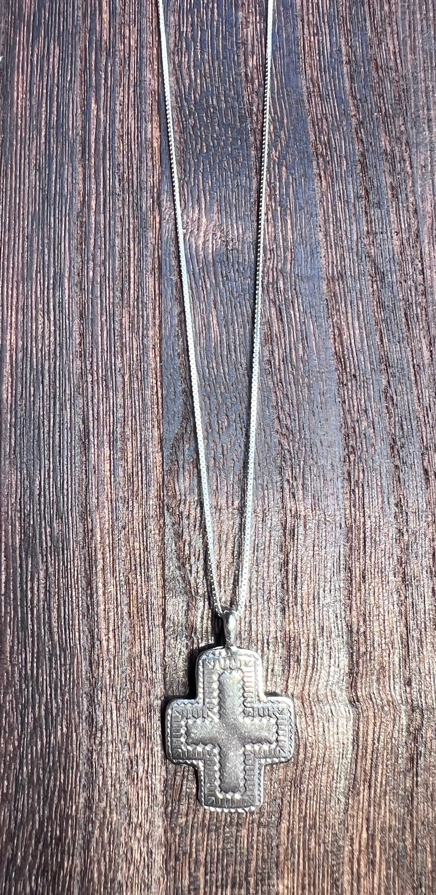 Sterling Silver Cross Pendant & Sterling Box Chain Necklace 16”