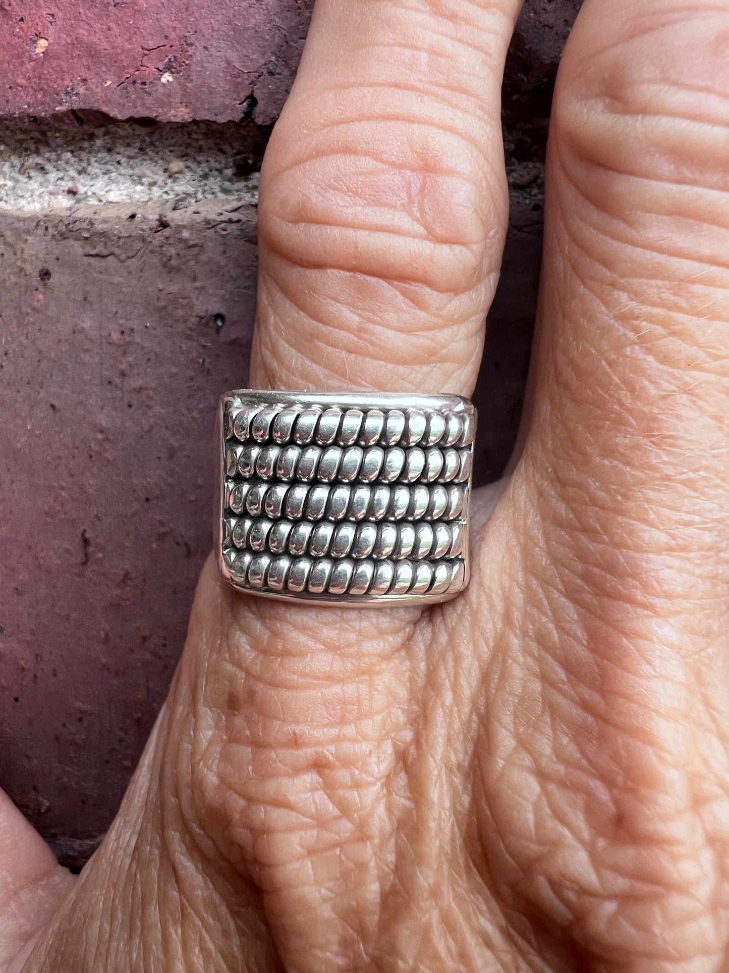 Handmade by Caroline Tsosie. 5-row Sterling Silver Ring Sz 8