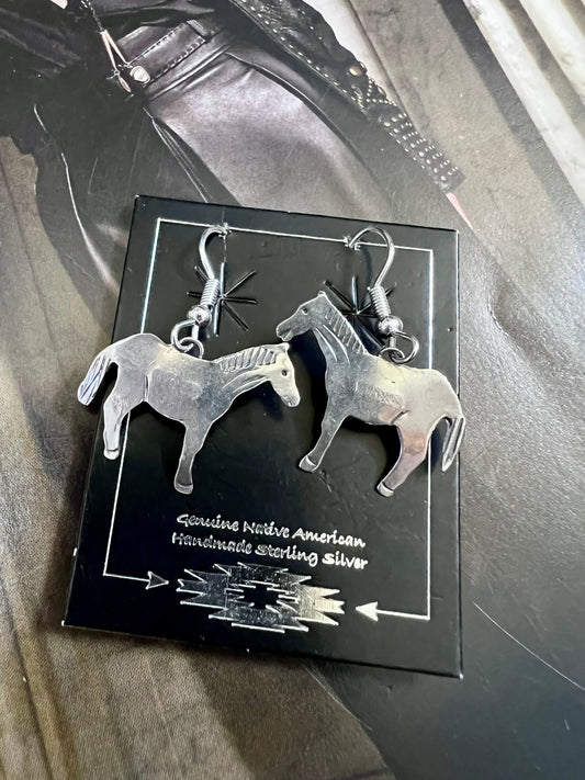 Navajo Handmade Sterling Horse Dangle Earrings 1.5β