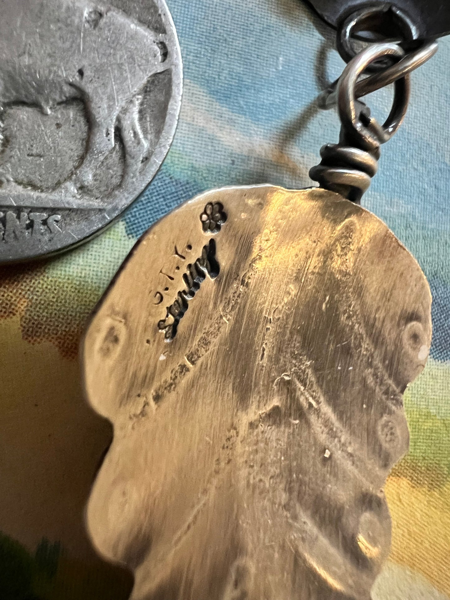 Navajo Handmade by Gabrielle Yazzie. Sterling Feather Turquoise Concho Post Dangle Earrings