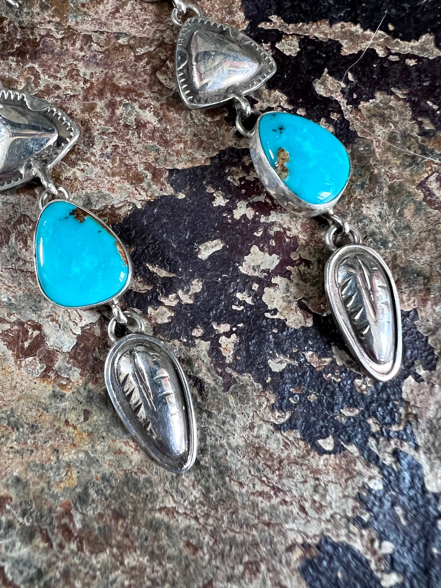 Navajo Handmade by Dakota Willie - Tyrone Turquoise & Sterling Dangle Earrings 3.5β long