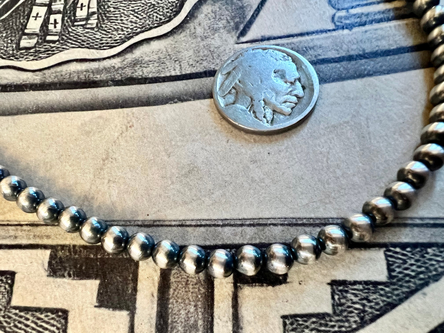 Sterling Silver Oxidized 5mm Round Bead Necklace 16-18”