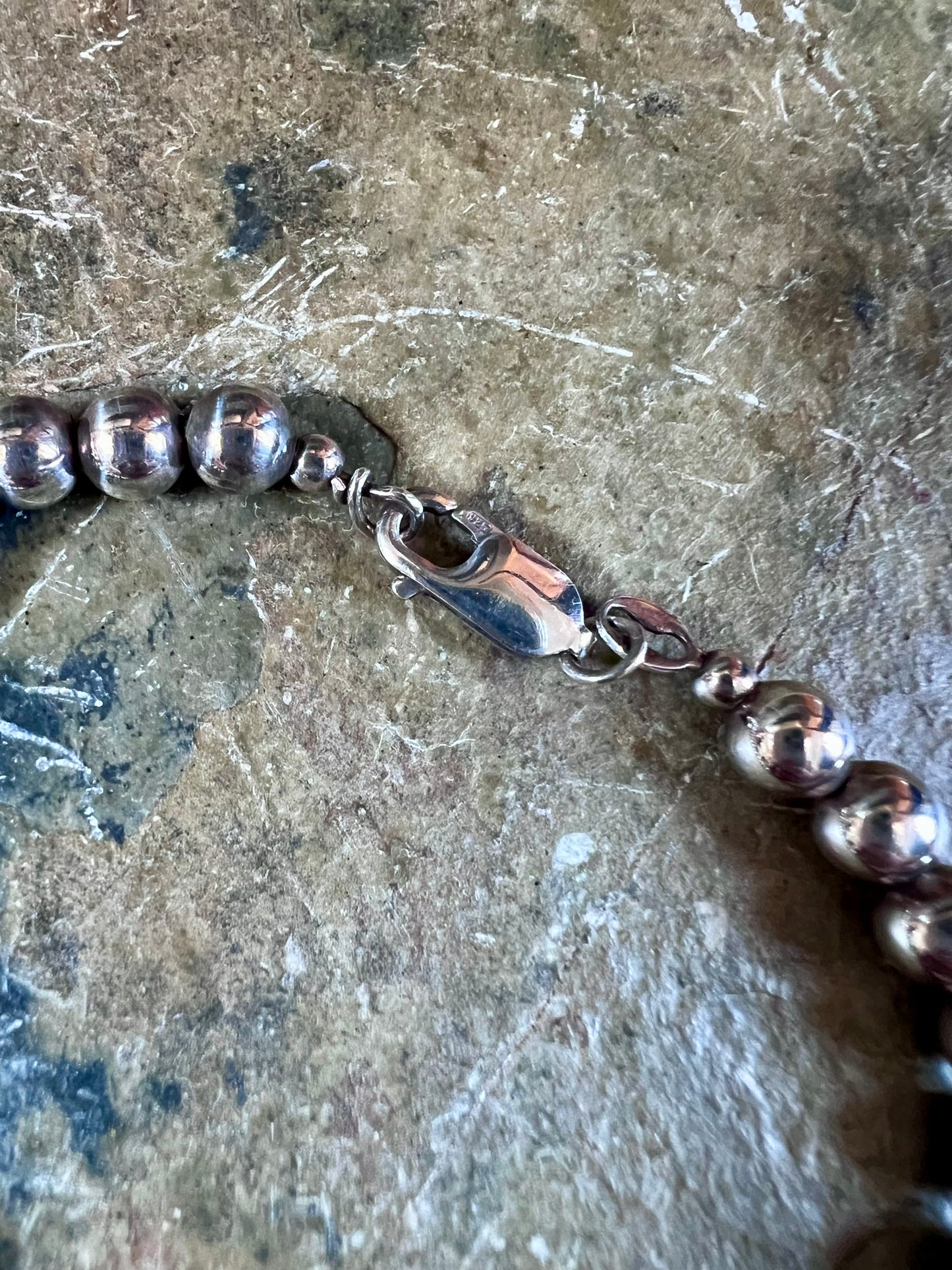 Vintage Sterling Silver 6mm Bead Necklace 15.5”