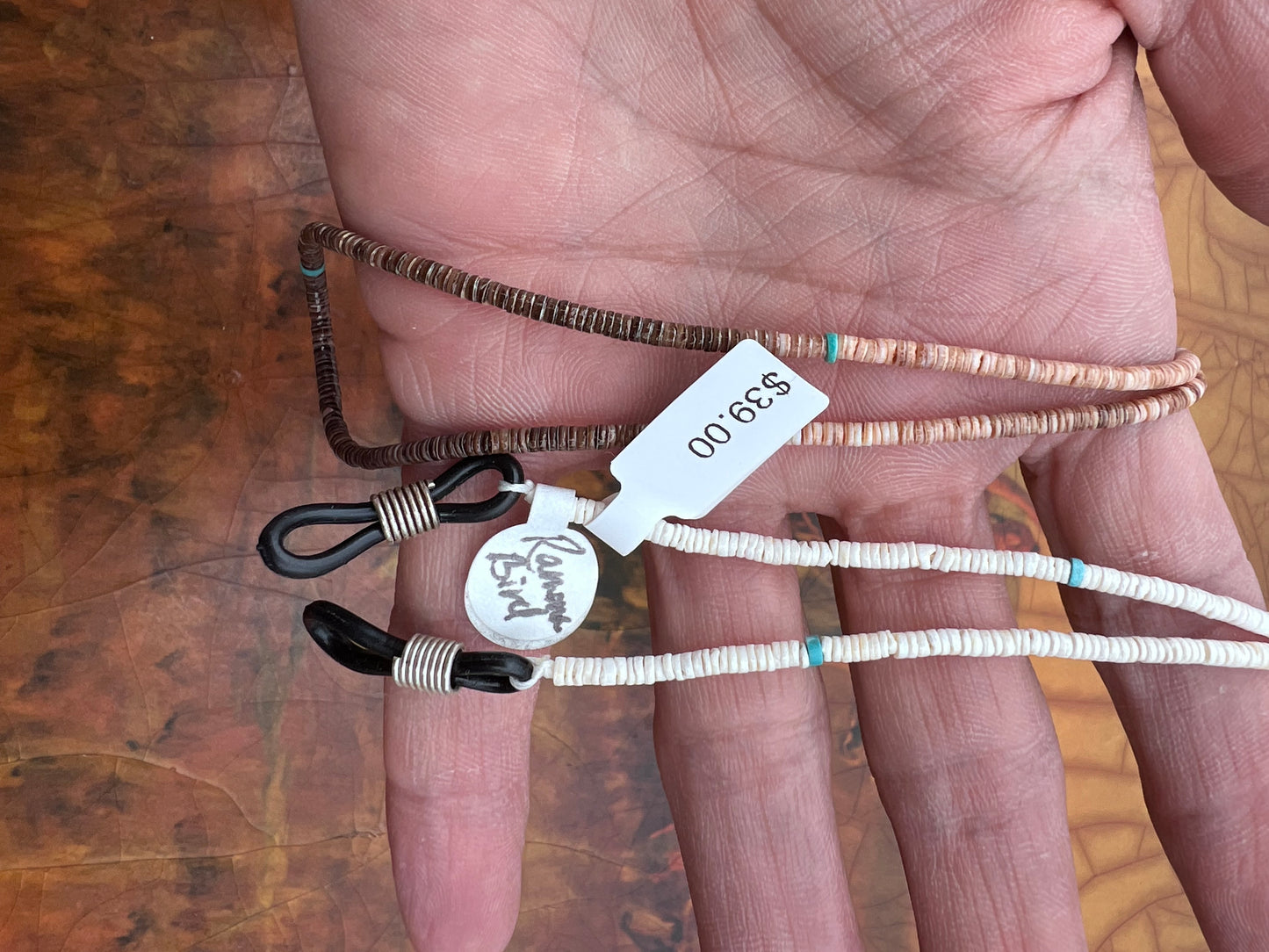 Native American Santo Domingo Handmade by Ramona Bird. Shell Heishi & Turquoise Eye-glass Holder 26β