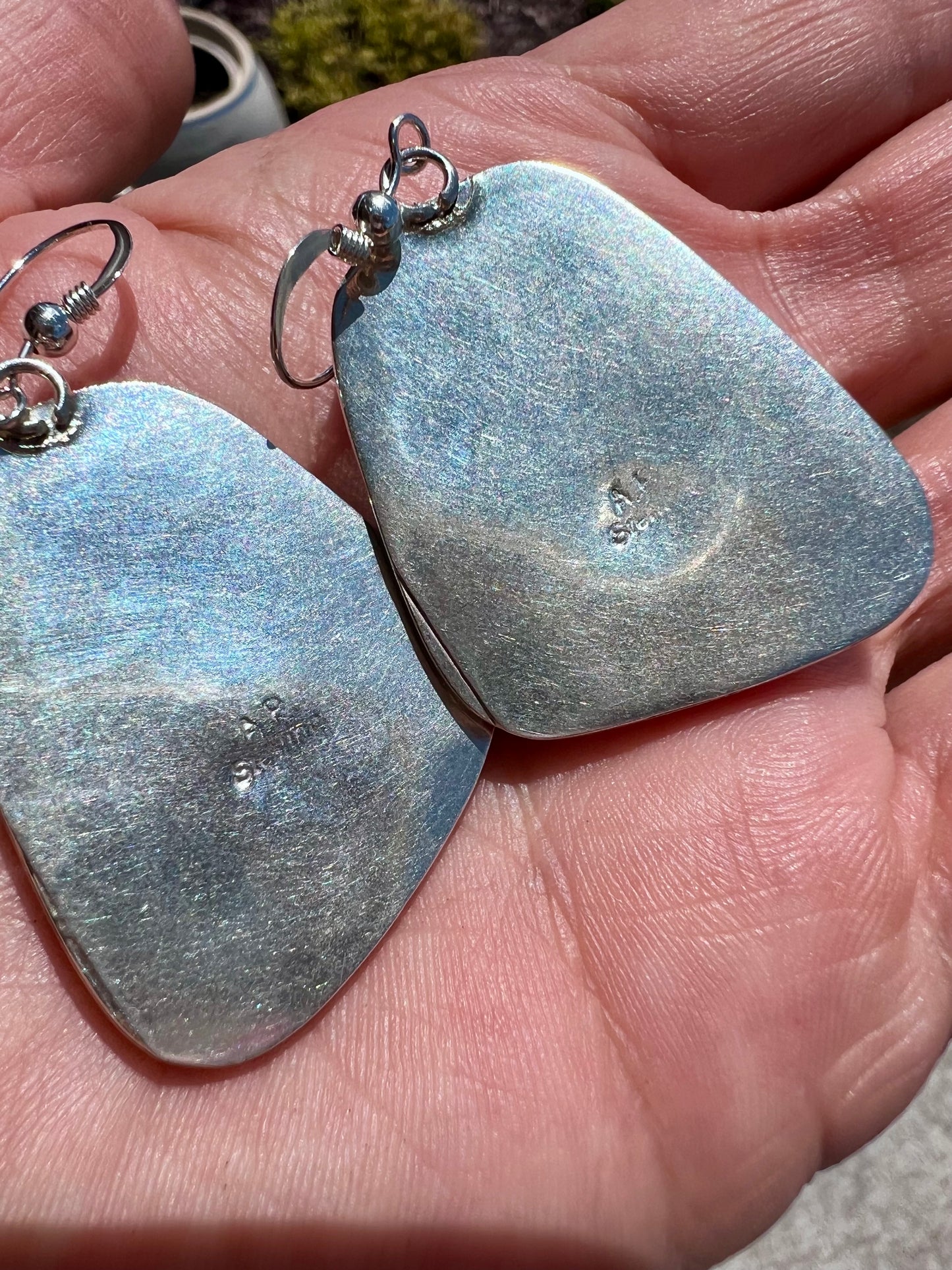 Native American Handmade Sterling & Fox Turquoise Dangle Earrings 2.25β