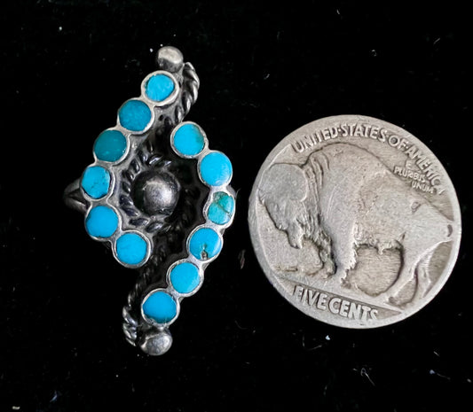 Vintage Native Zuni Handmade Sterling & Turquoise Ring Sz 6.5