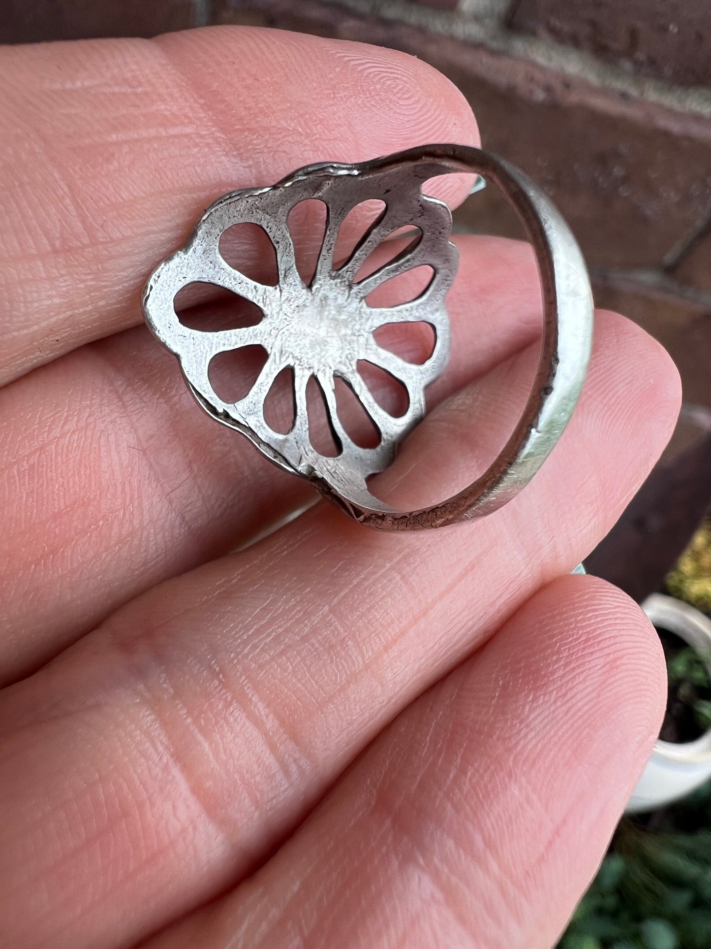 Vintage Handmade Sterling Cast & Kingman Turquoise Ring Sz 8.25