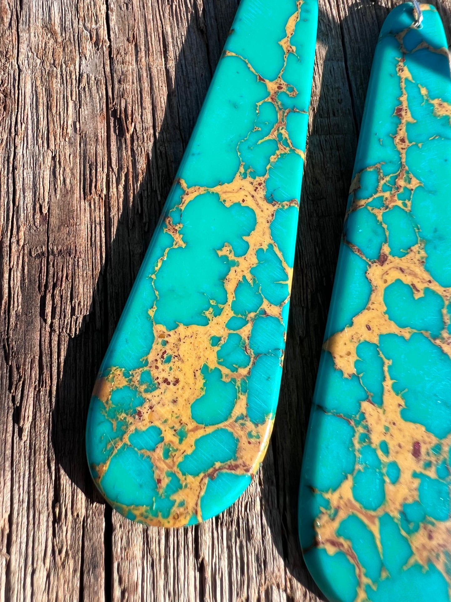 Native American Handmade Turquoise Slab Earrings 3.8β