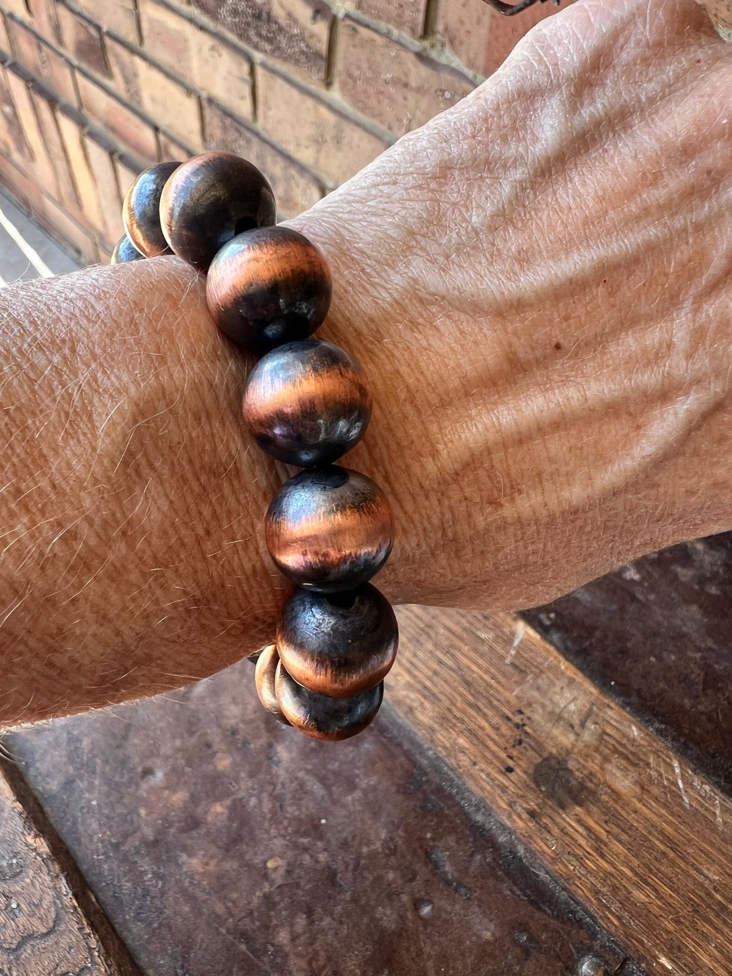 Copper 14mm Bead Stretch Bracelet Sz 6-7β