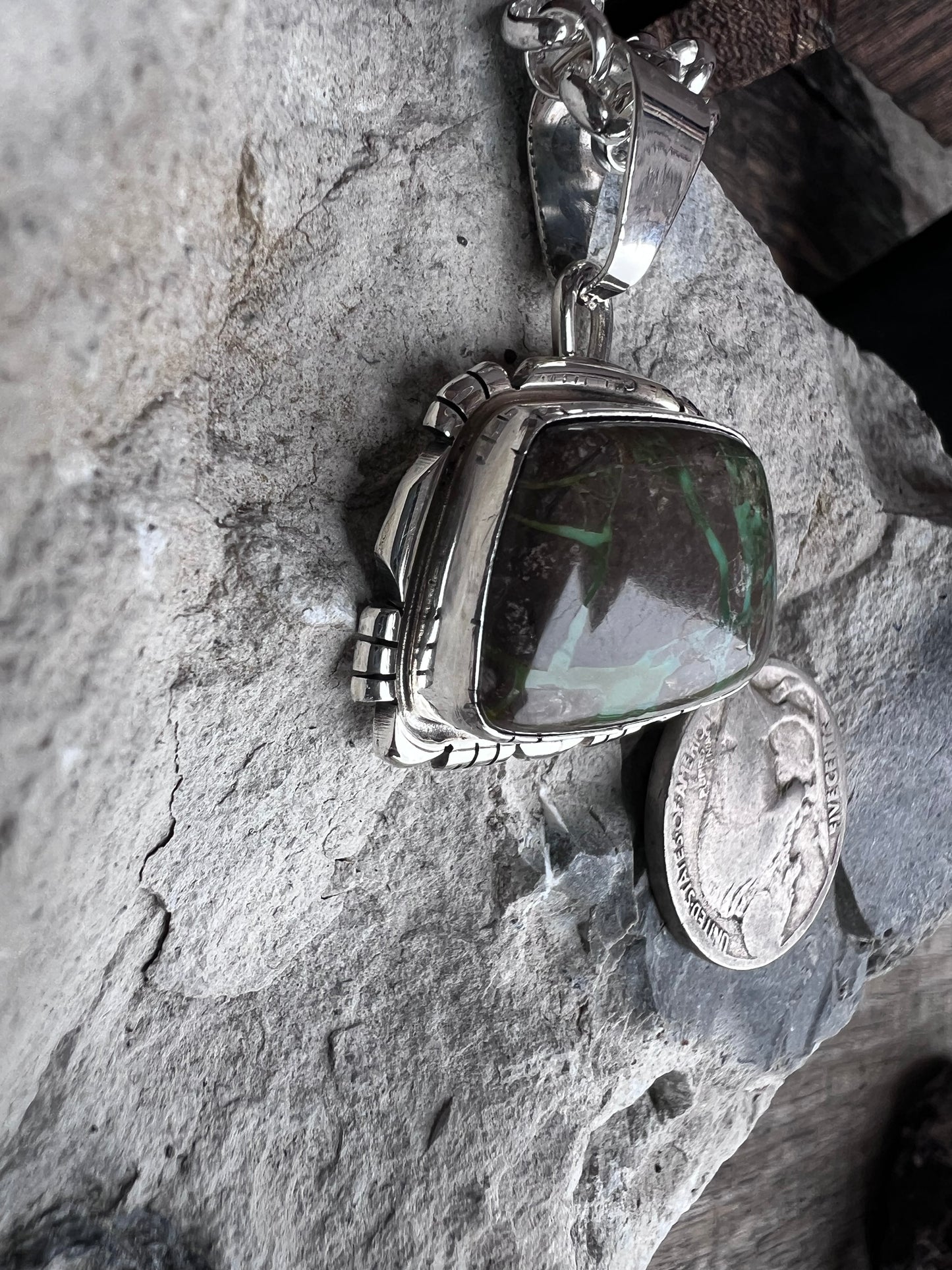 Native American Handmade by Jimmy Garcia: Carico Lake Ribbon Turquoise Pendant