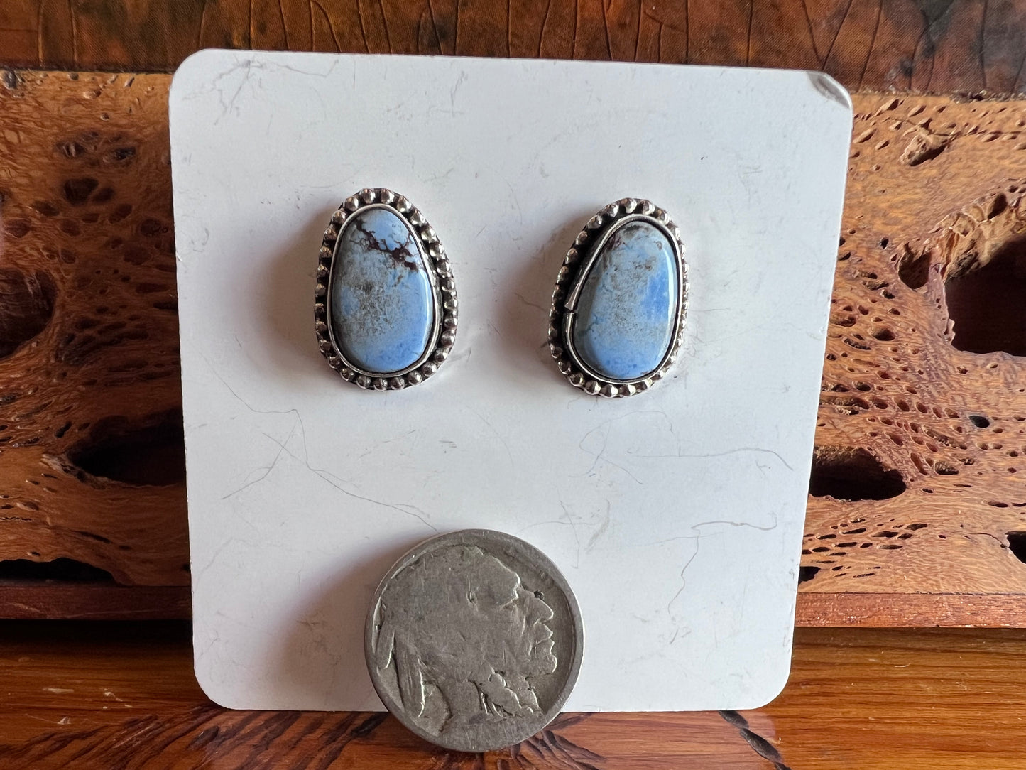 Handmade by Dustin Calvin, Sterling & Golden Hills Turquoise Post Earrings Sz .6”x.4”