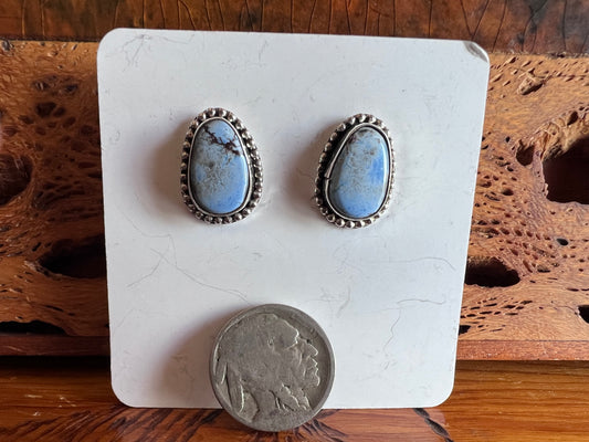 Handmade by Dustin Calvin, Sterling & Golden Hills Turquoise Post Earrings Sz .6βx.4β