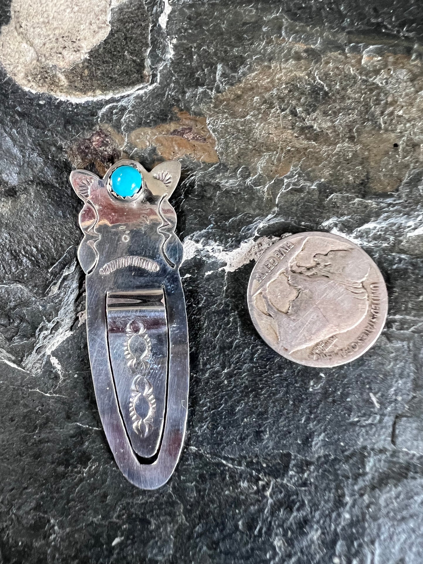 Native American Handmade by Jeffrey Castillo- Sterling Silver & Turquoise Bookmark 2βx3/4β