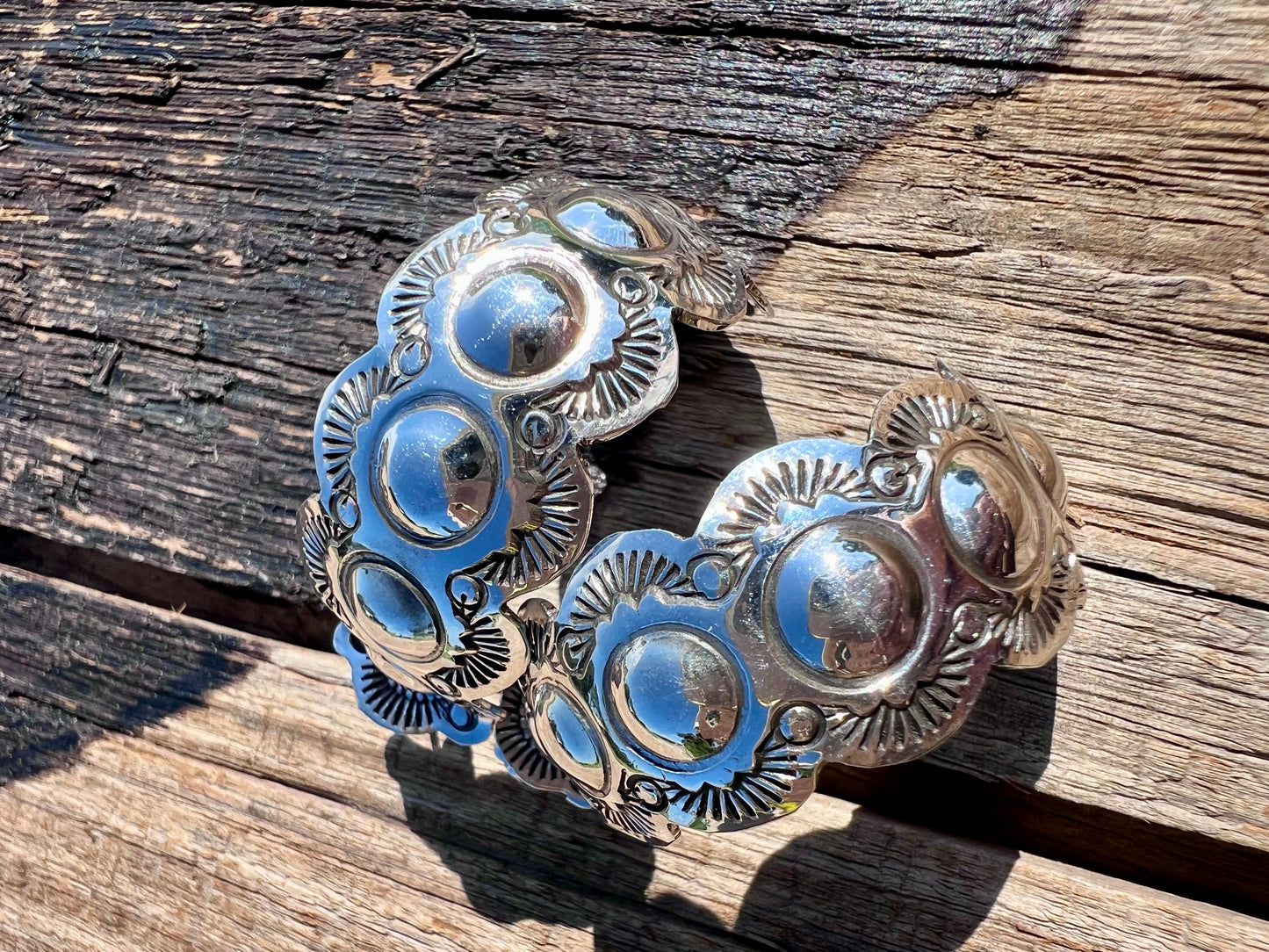 Native American Handmade Sterling Stamped Half-Hoop Post Earrings 1.5βx 3/4β
