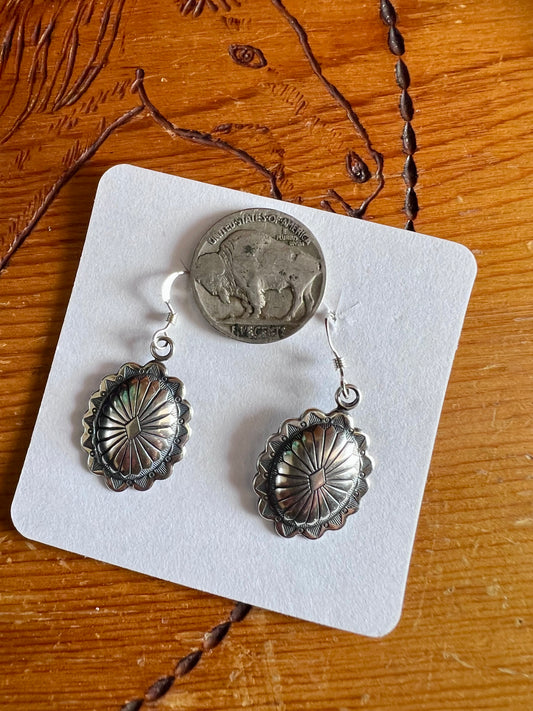 Sterling Silver Concho Dangle Earrings 1 3/8β Long