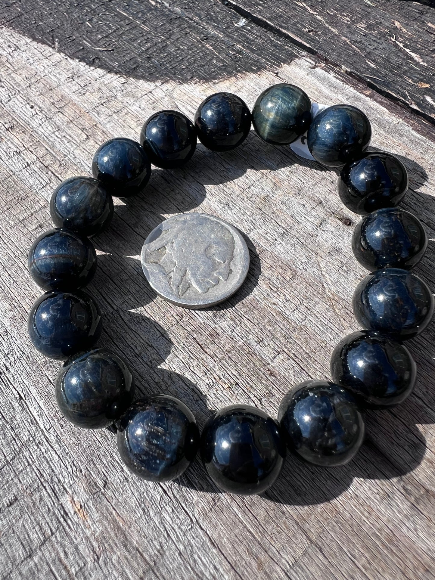 Blue Tiger Eye 12mm Bead Stretch Bracelet Sz 7β