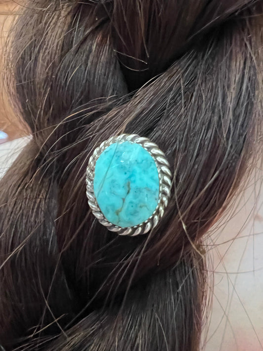 Native American Handmade Sterling & Campitos Turquoise Hair Button 5/8β