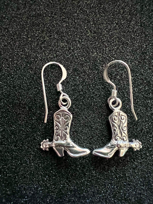 Sterling Silver Southwest Cowboy Boot Dangle Earrings 3/4β long